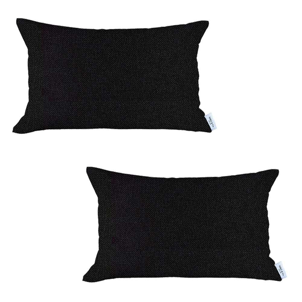 Set Of 2 Black Solid Lumbar Pillow Covers-Accent Throw Pillows-DECOROLALA
