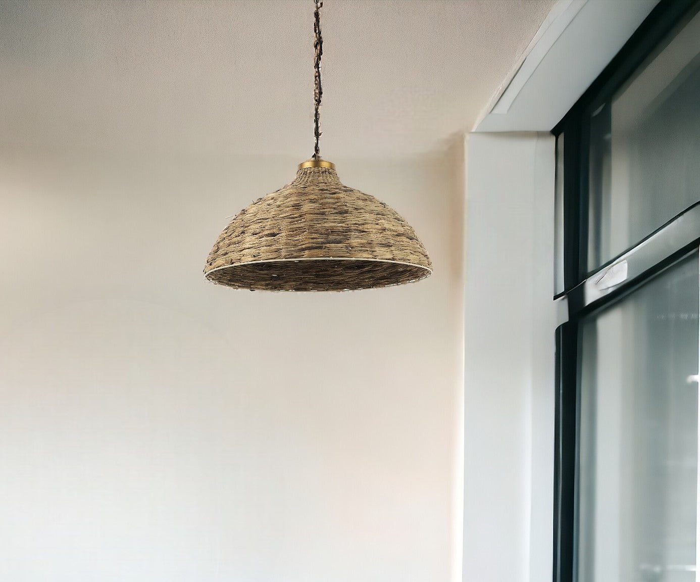 Brown Wicker Domed Hanging Pendant Light-Pendants-Hanging Lights-DECOROLALA