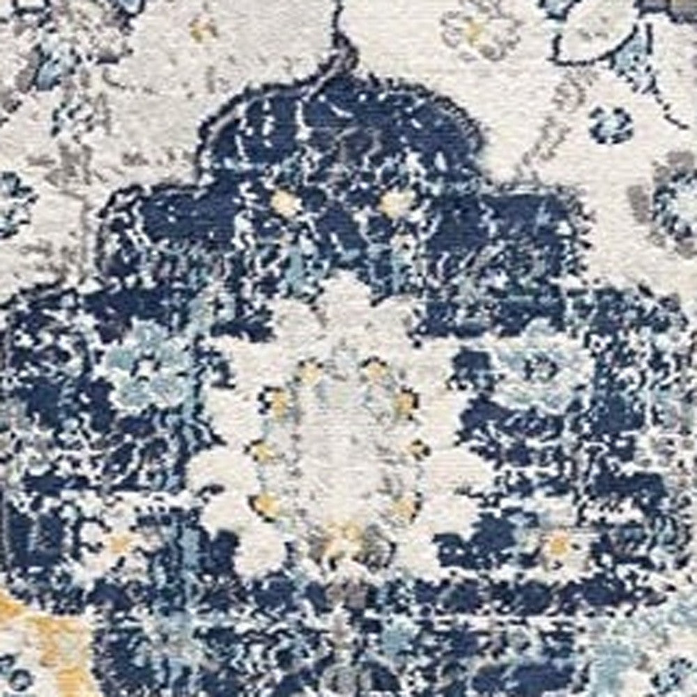 20' Blue And Yellow Floral Runner Rug-2
