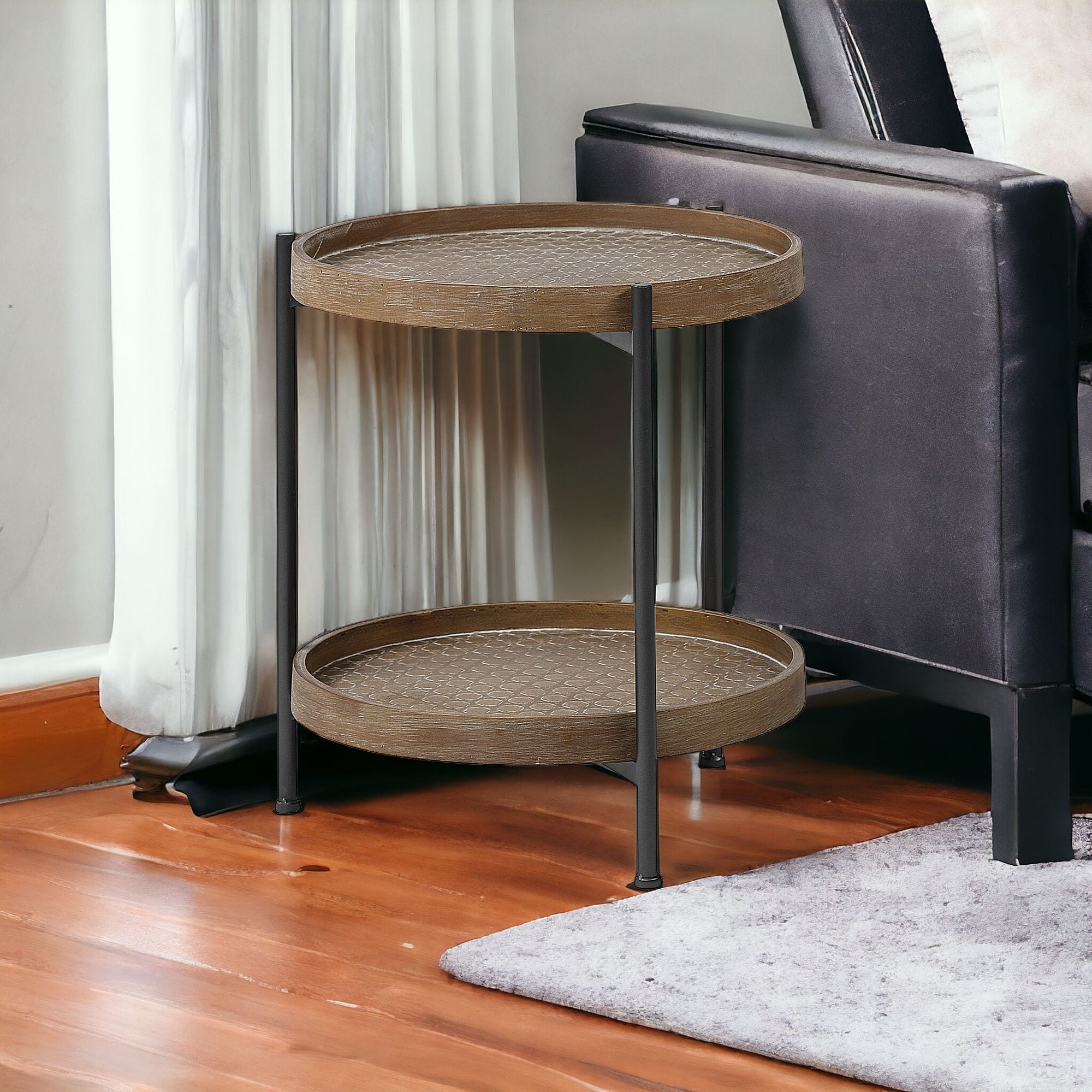 19" Brown Solid Wood Round End Table-End-Side Tables-DECOROLALA