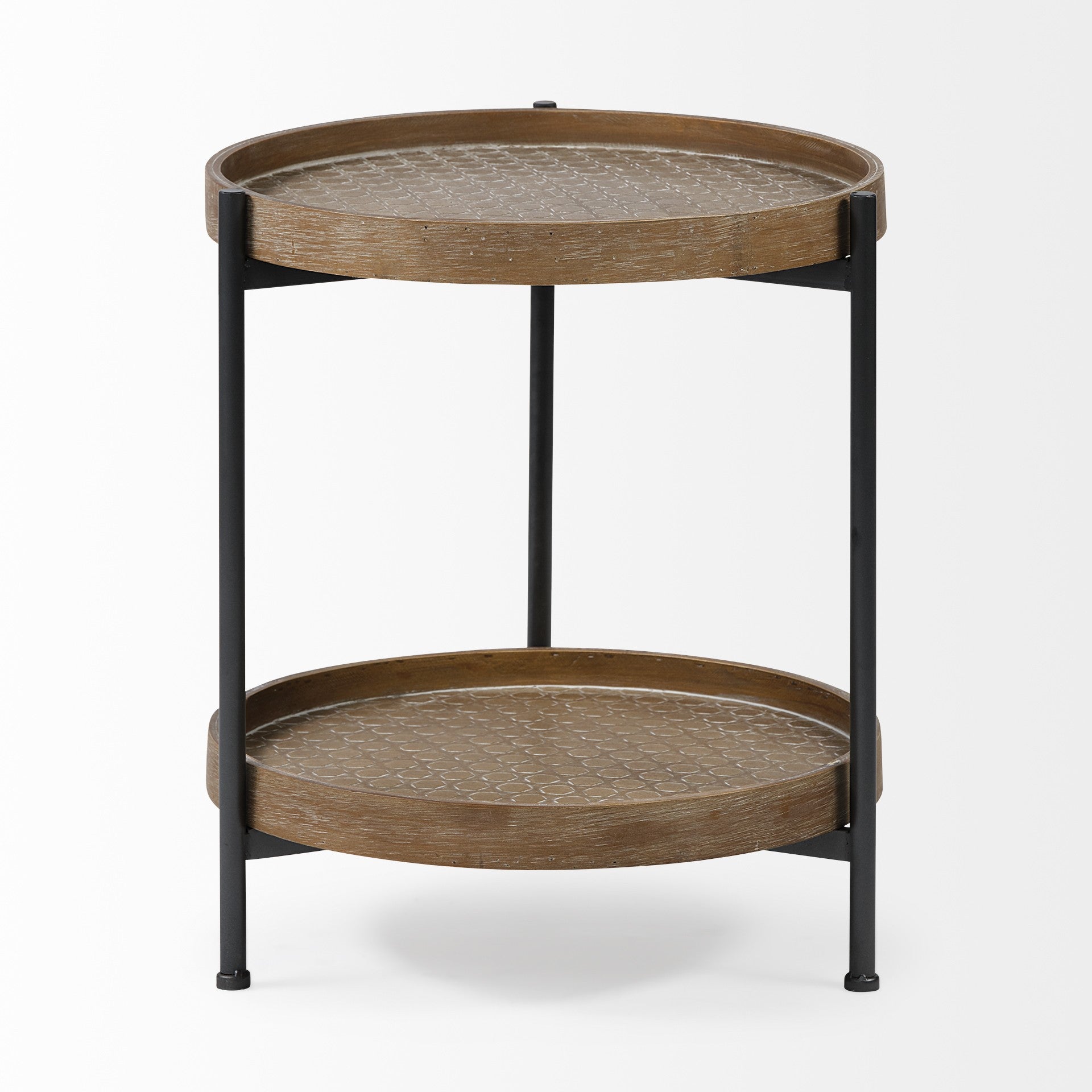19" Brown Solid Wood Round End Table-End-Side Tables-DECOROLALA