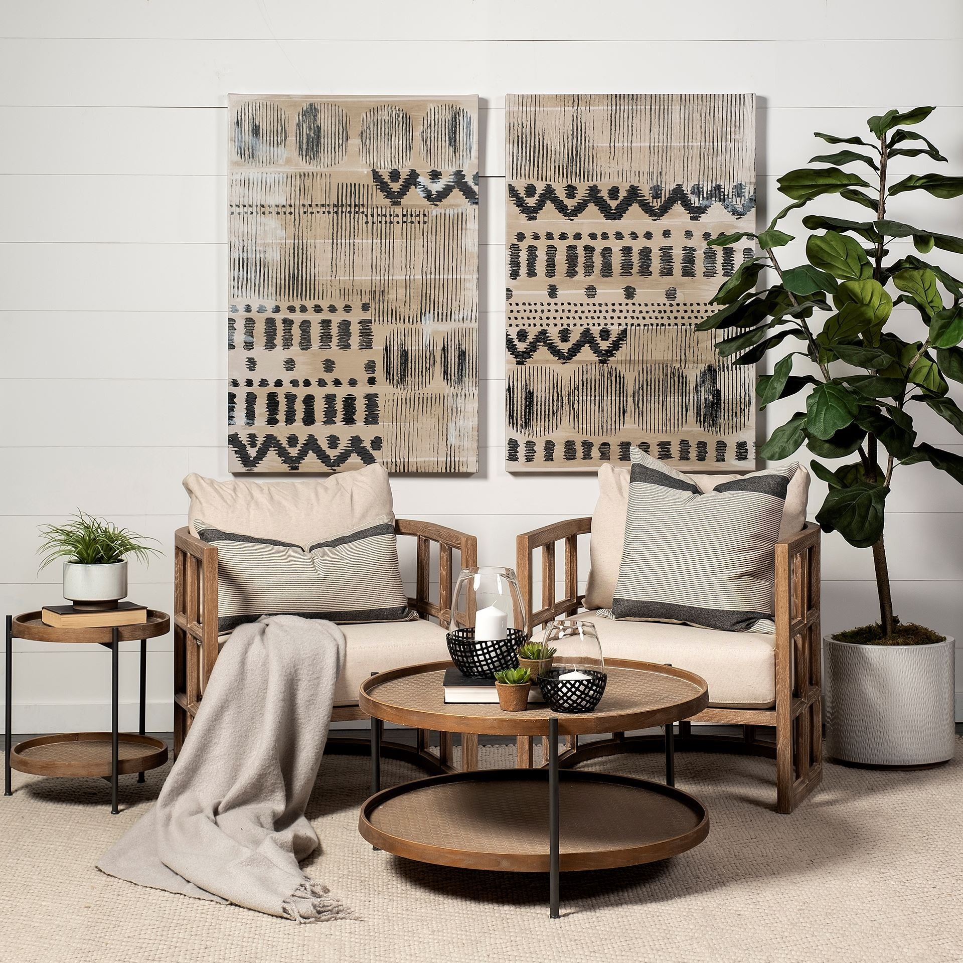 19" Brown Solid Wood Round End Table-End-Side Tables-DECOROLALA
