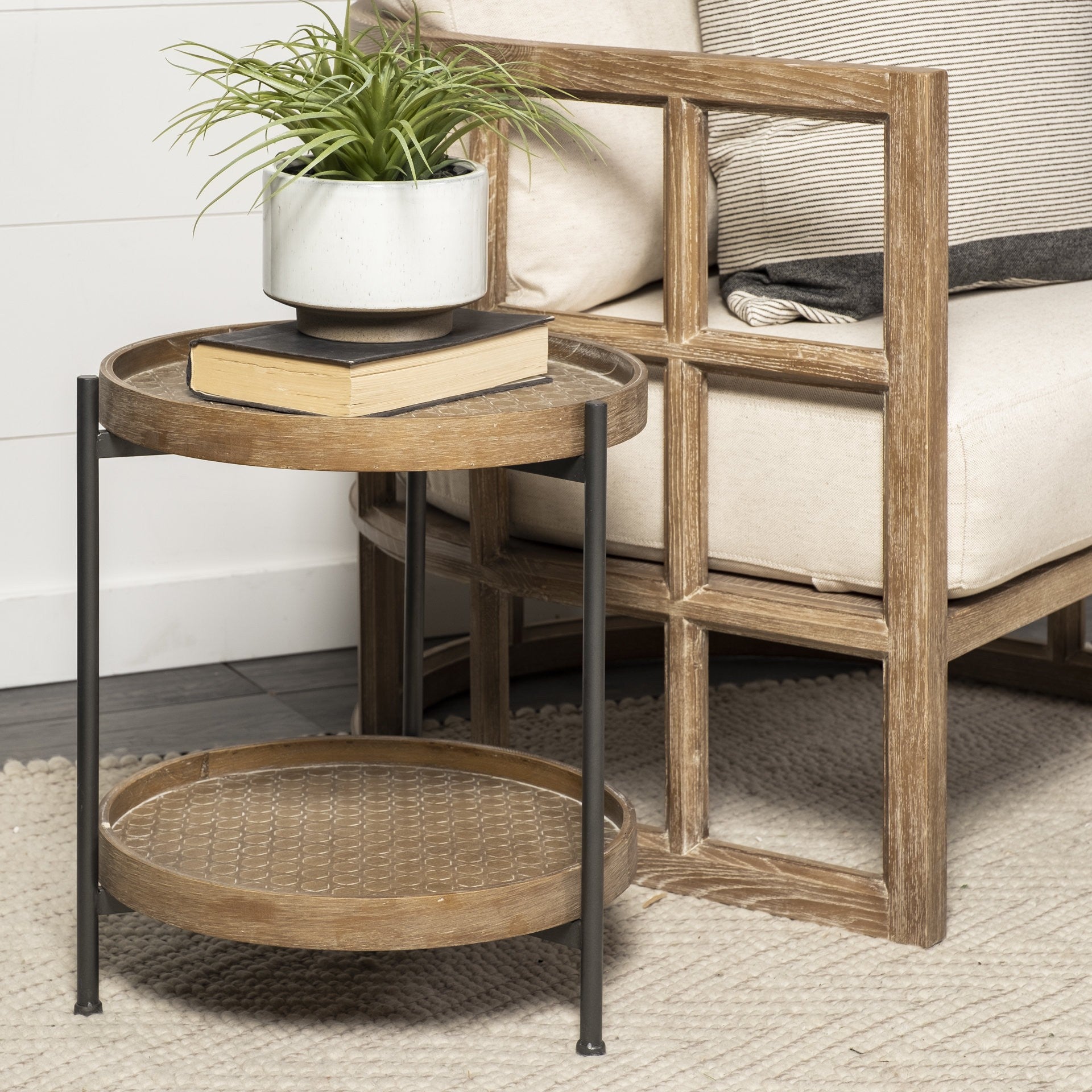 19" Brown Solid Wood Round End Table-End-Side Tables-DECOROLALA