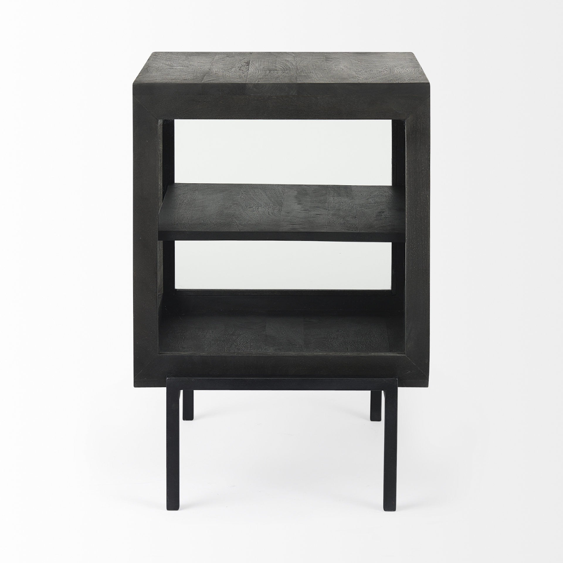 26" Black And Brown Solid Wood Square End Table-End-Side Tables-DECOROLALA