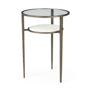 23" Bronze And Clear Glass And Metal Round End Table With Shelf-End-Side Tables-DECOROLALA