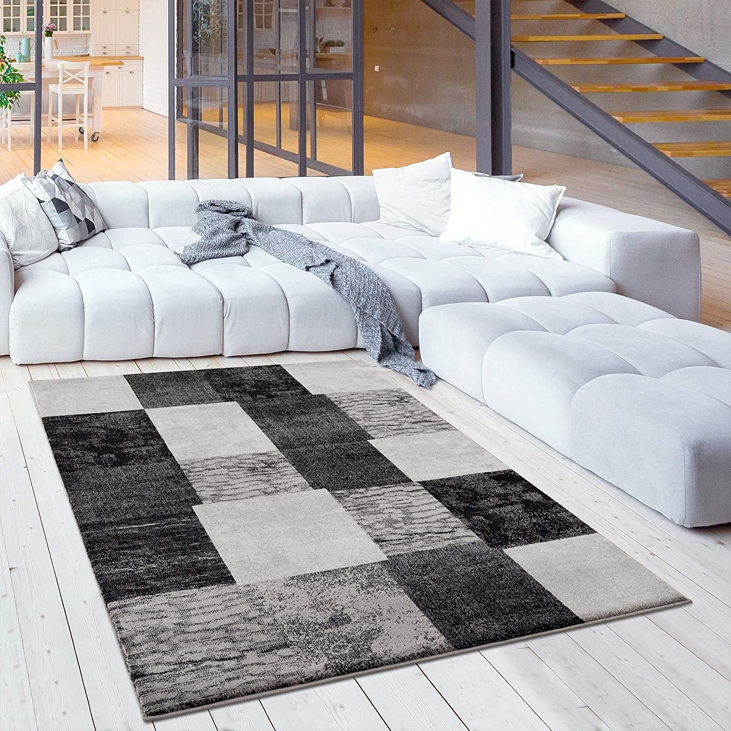 13' Gray And Black Geometric Shag Runner Rug-7