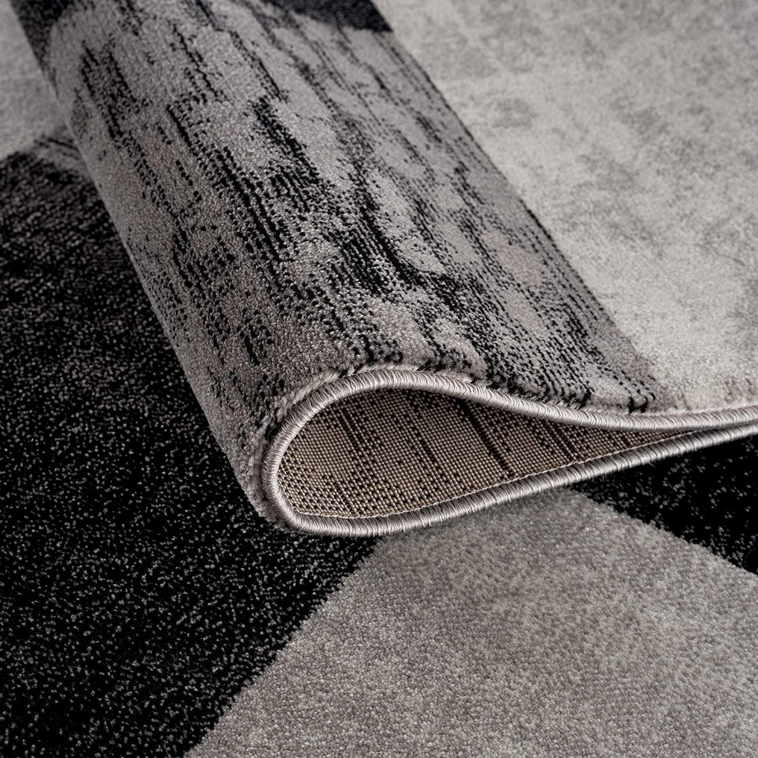 13' Gray And Black Geometric Shag Runner Rug-4