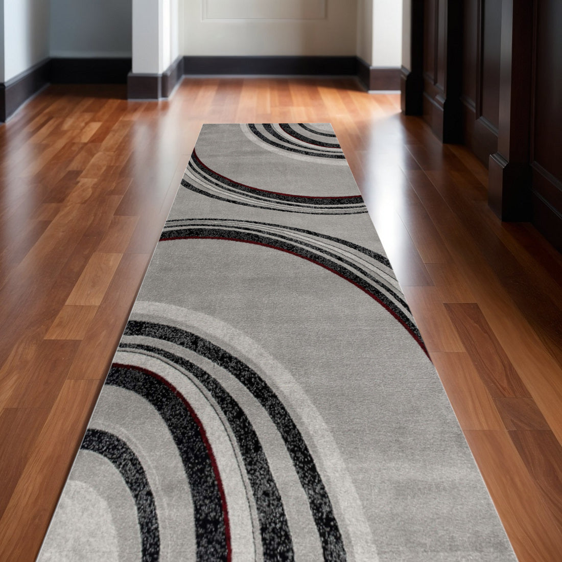 15' Gray Abstract Power Loom Runner Rug-1