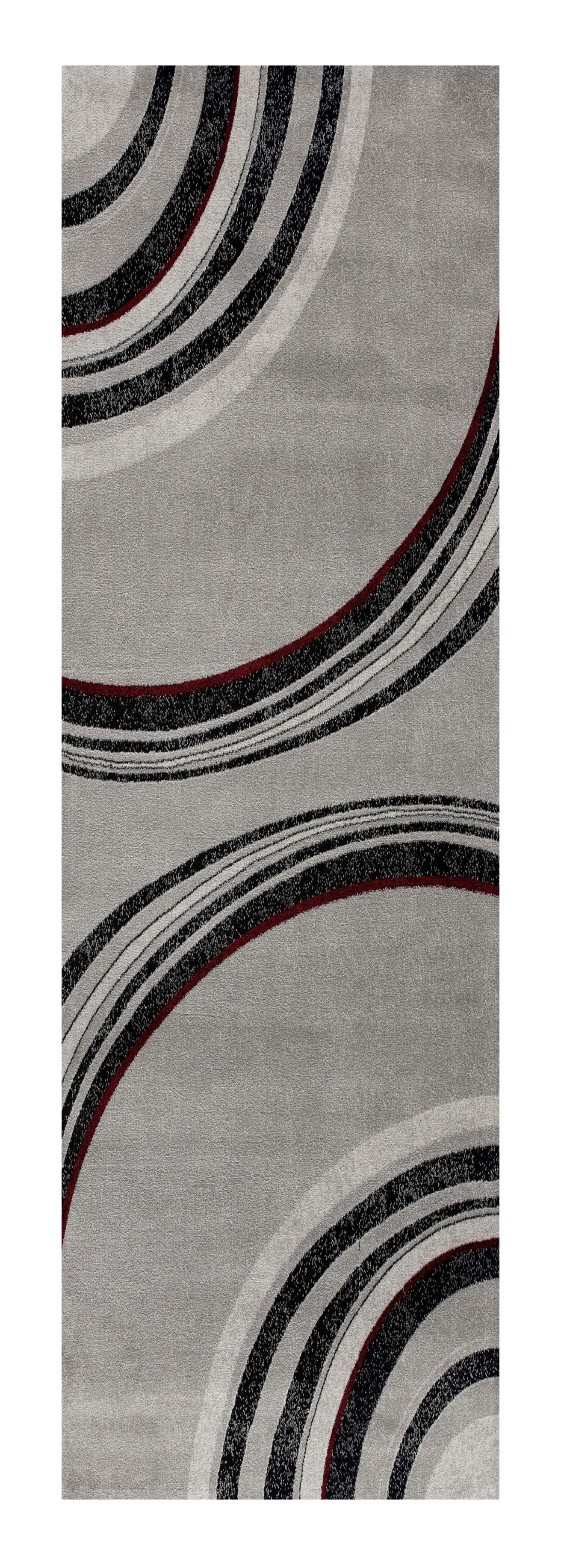 15' Gray Abstract Power Loom Runner Rug-3