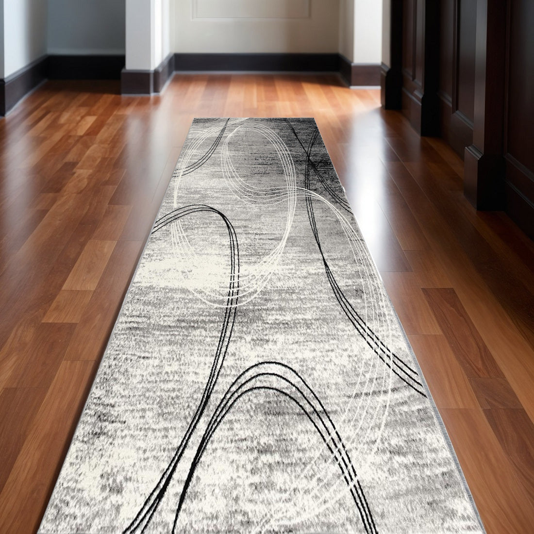 20' Gray Abstract Dhurrie Runner Rug-0