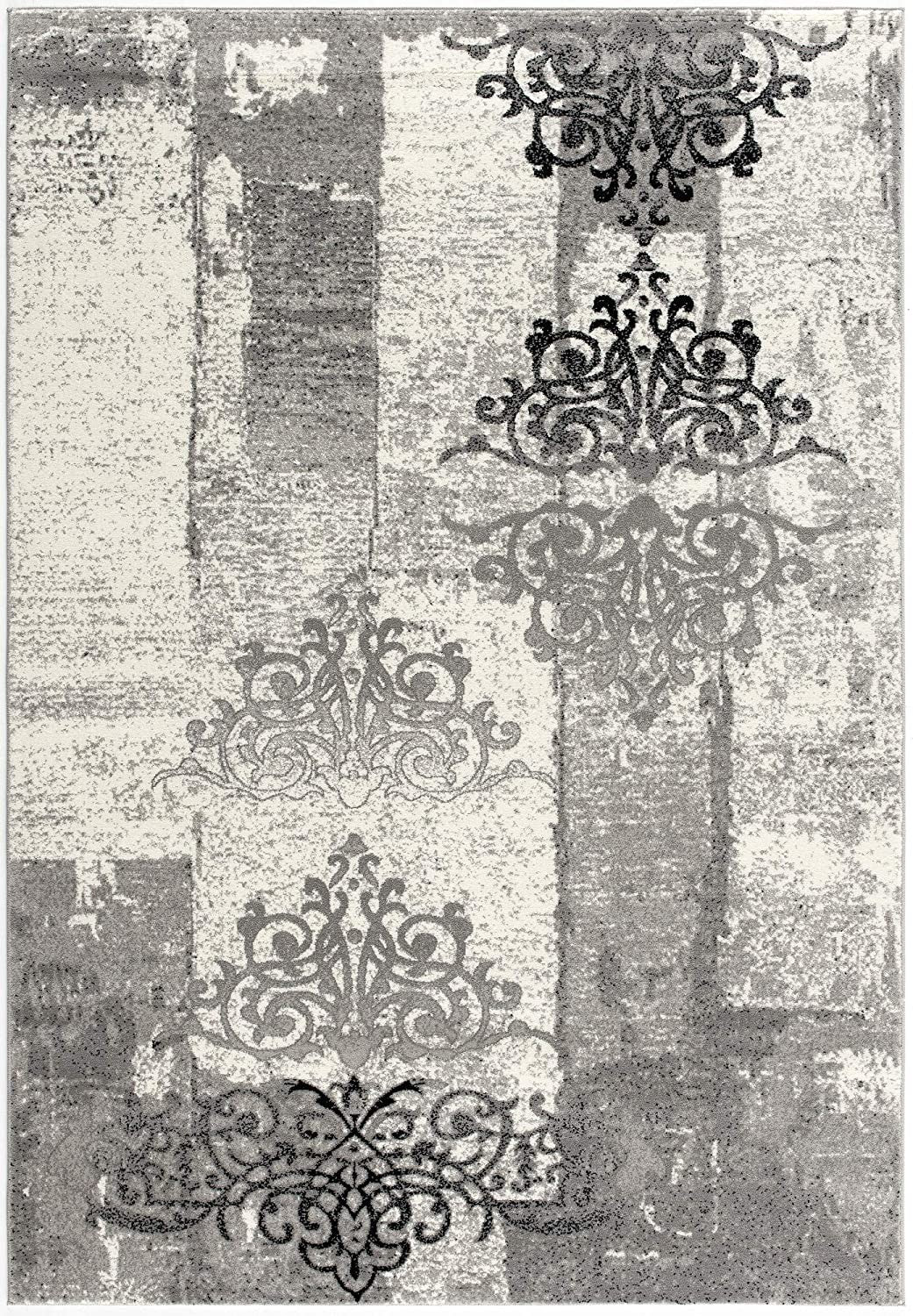 15' Gray Damask Dhurrie Runner Rug-1