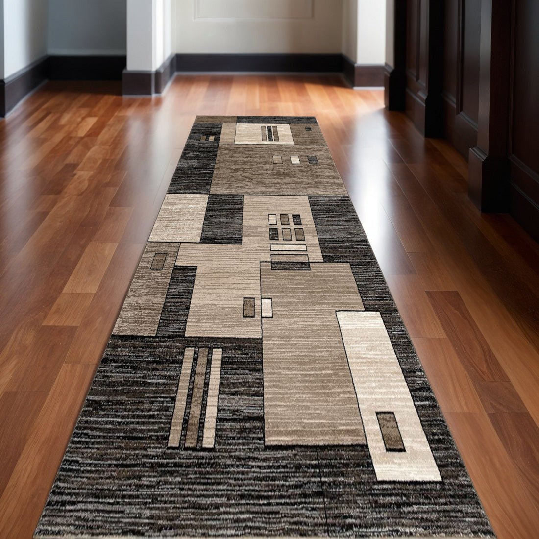 20' Beige Abstract Dhurrie Runner Rug-5