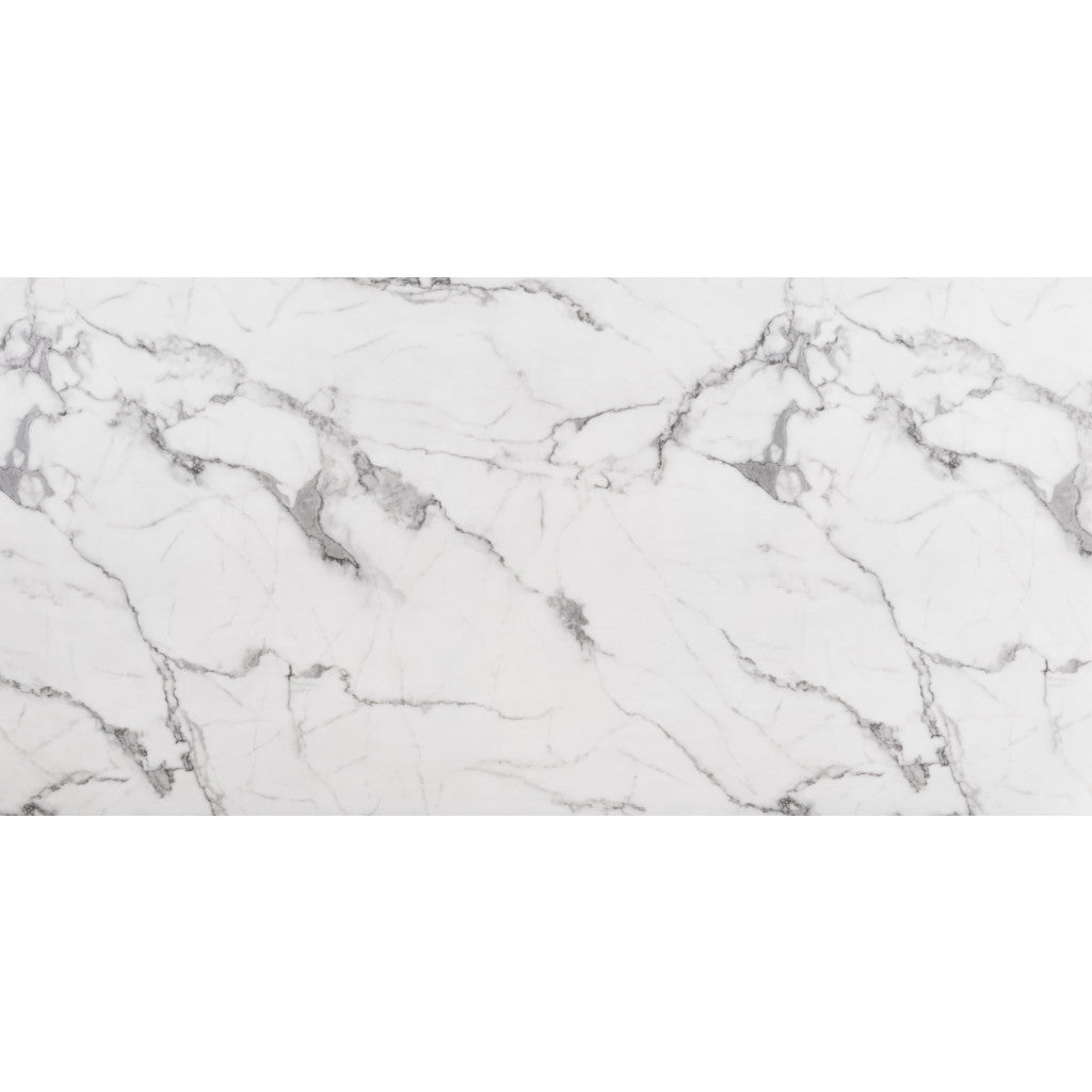 71" White And Gold Faux Marble And Steel Sled Base Dining Table-Dining Tables-DECOROLALA