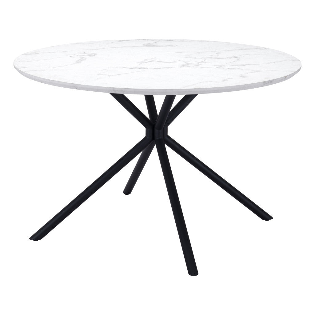 47" White And Black Rounded Steel Dining Table-Dining Tables-DECOROLALA