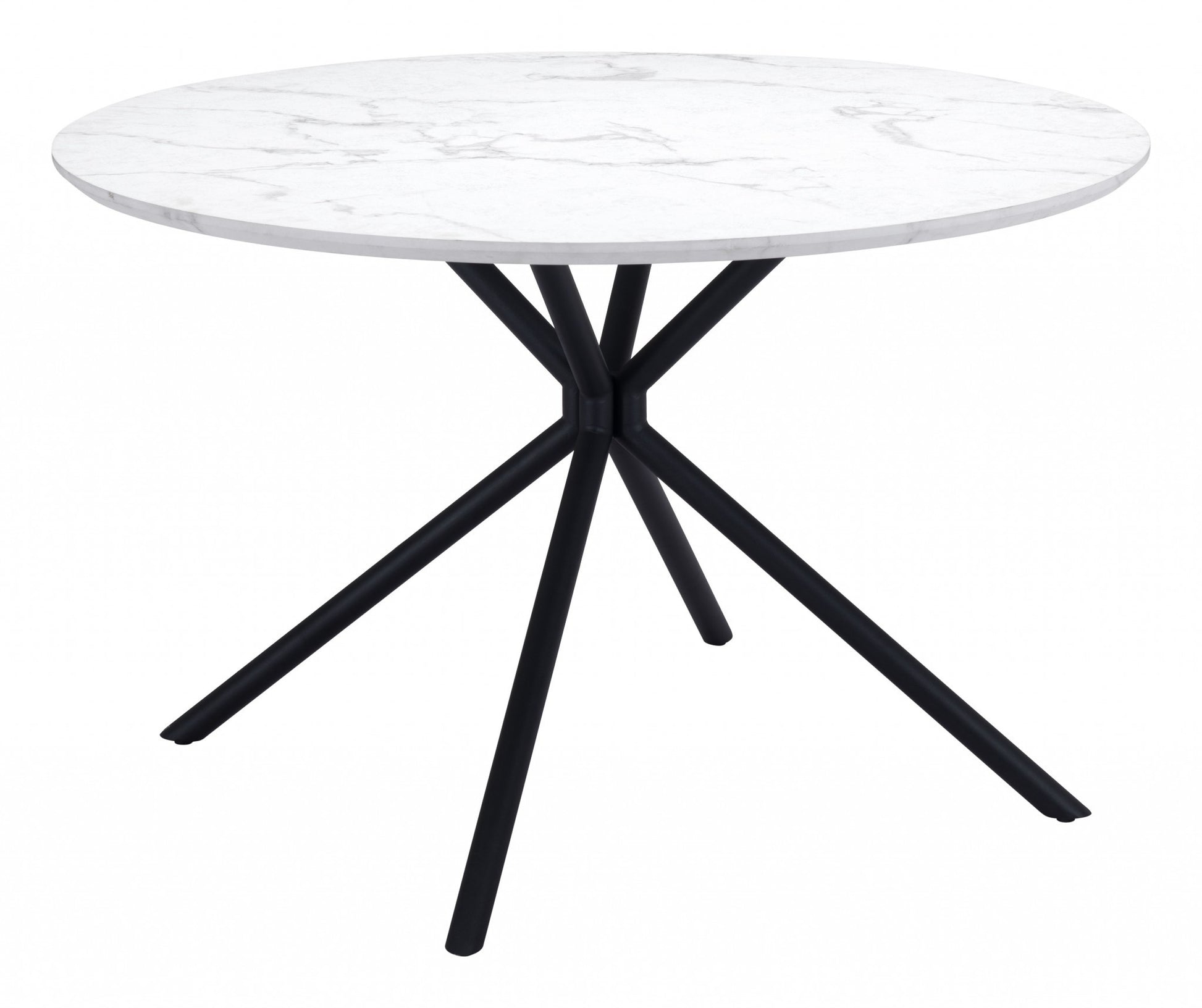 47" White And Black Rounded Steel Dining Table-Dining Tables-DECOROLALA