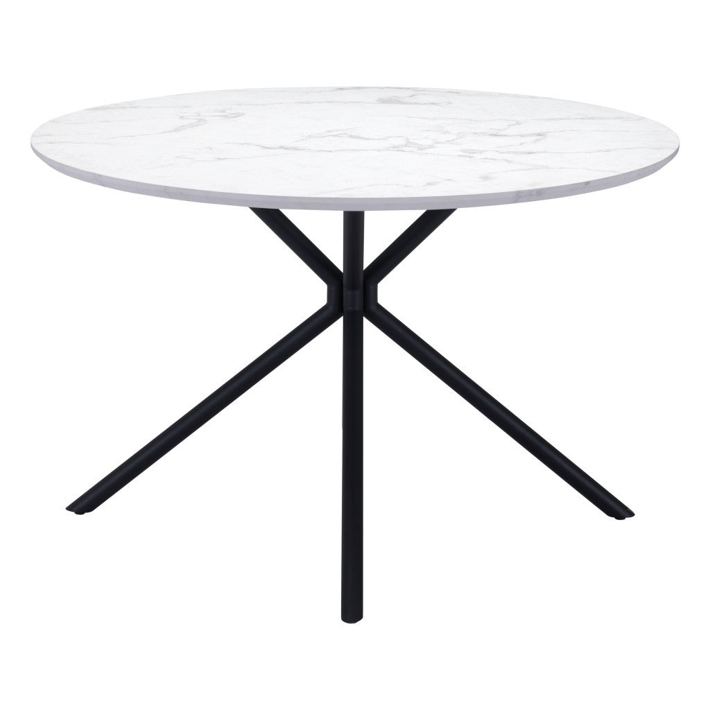 47" White And Black Rounded Steel Dining Table-Dining Tables-DECOROLALA