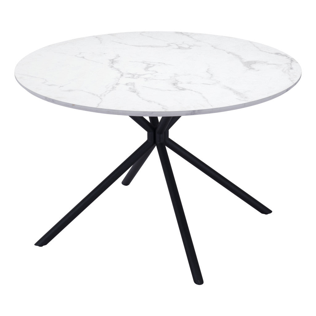 47" White And Black Rounded Steel Dining Table-Dining Tables-DECOROLALA