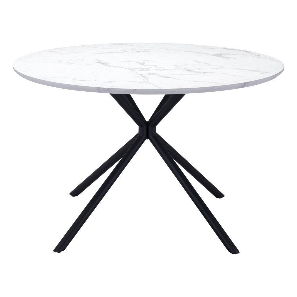 47" White And Black Rounded Steel Dining Table-Dining Tables-DECOROLALA