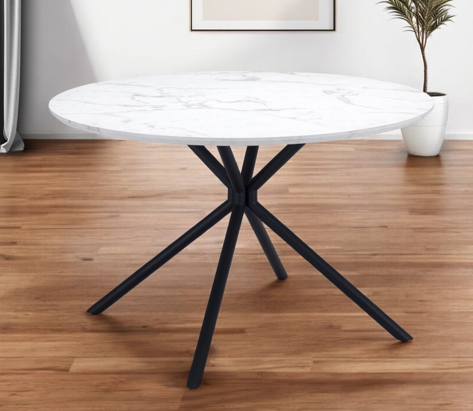 47" White And Black Rounded Steel Dining Table-Dining Tables-DECOROLALA