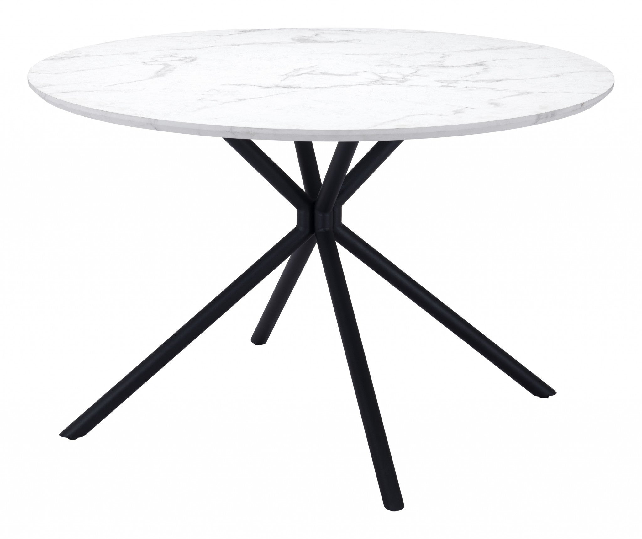 47" White And Black Rounded Steel Dining Table-Dining Tables-DECOROLALA
