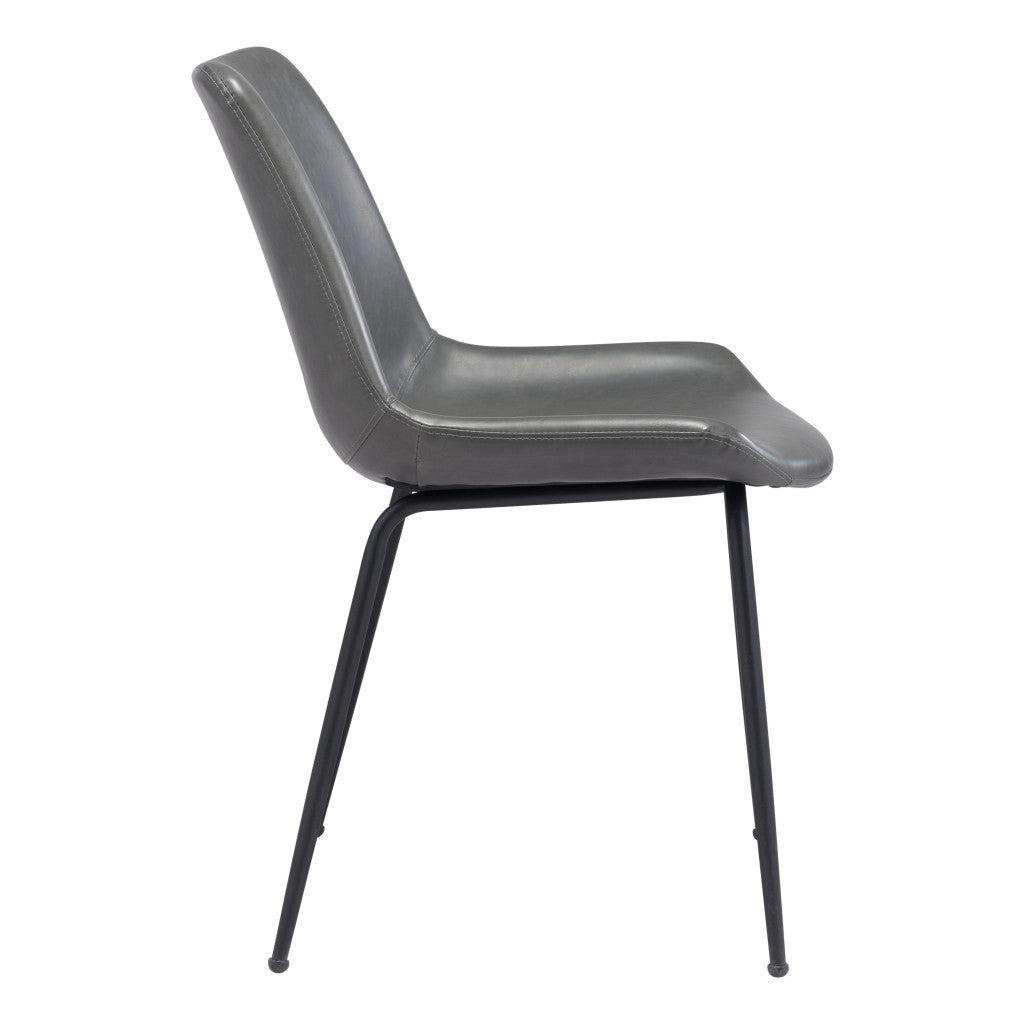 Set of Two Gray And Black Upholstered Faux Leather Dining Side Chairs-2