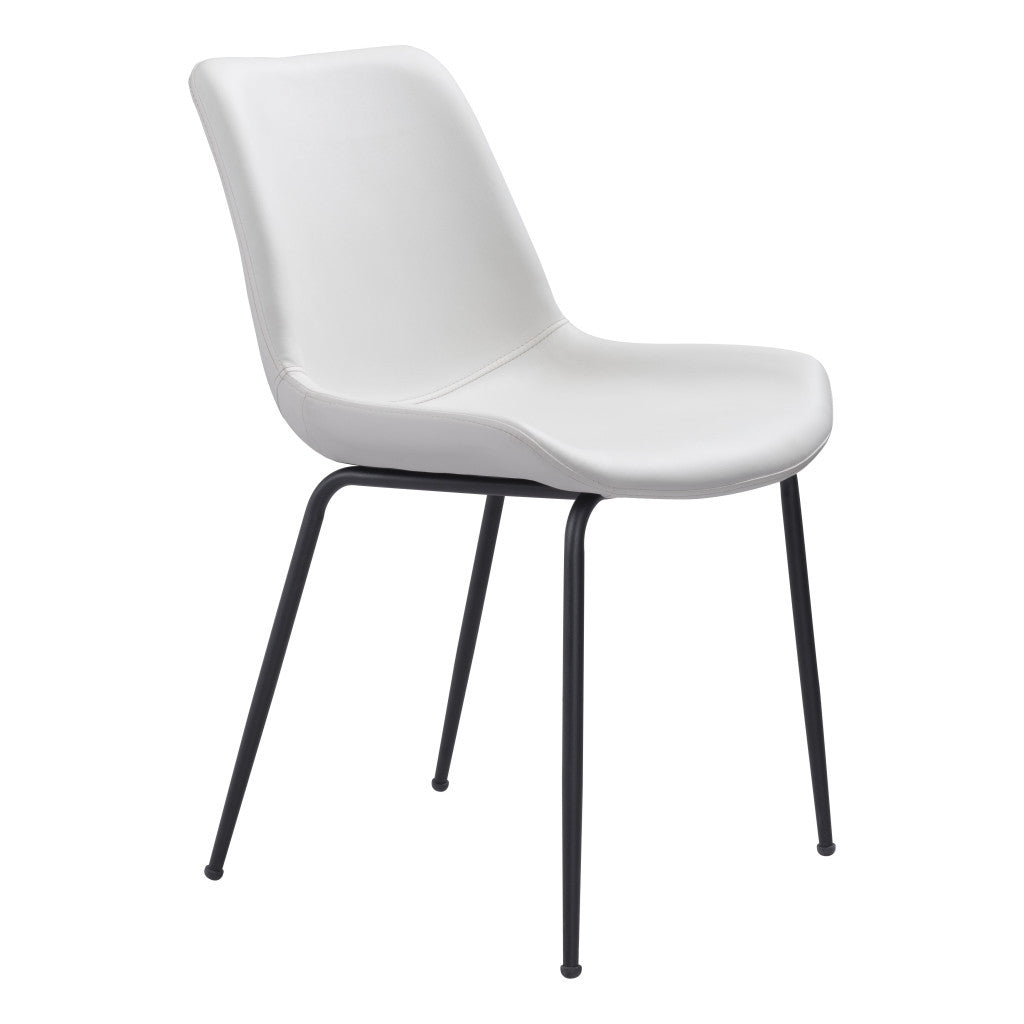 Set of Two White And Black Upholstered Faux Leather Dining Side Chairs-0