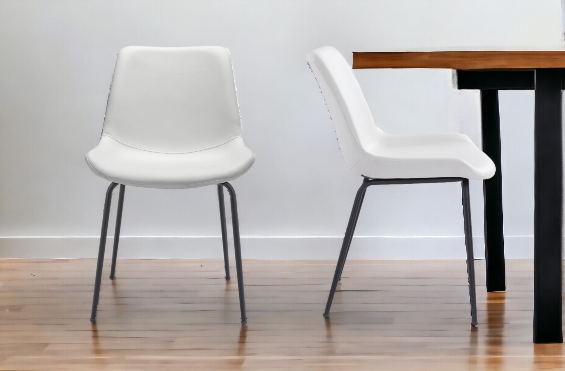 Set of Two White And Black Upholstered Faux Leather Dining Side Chairs-1