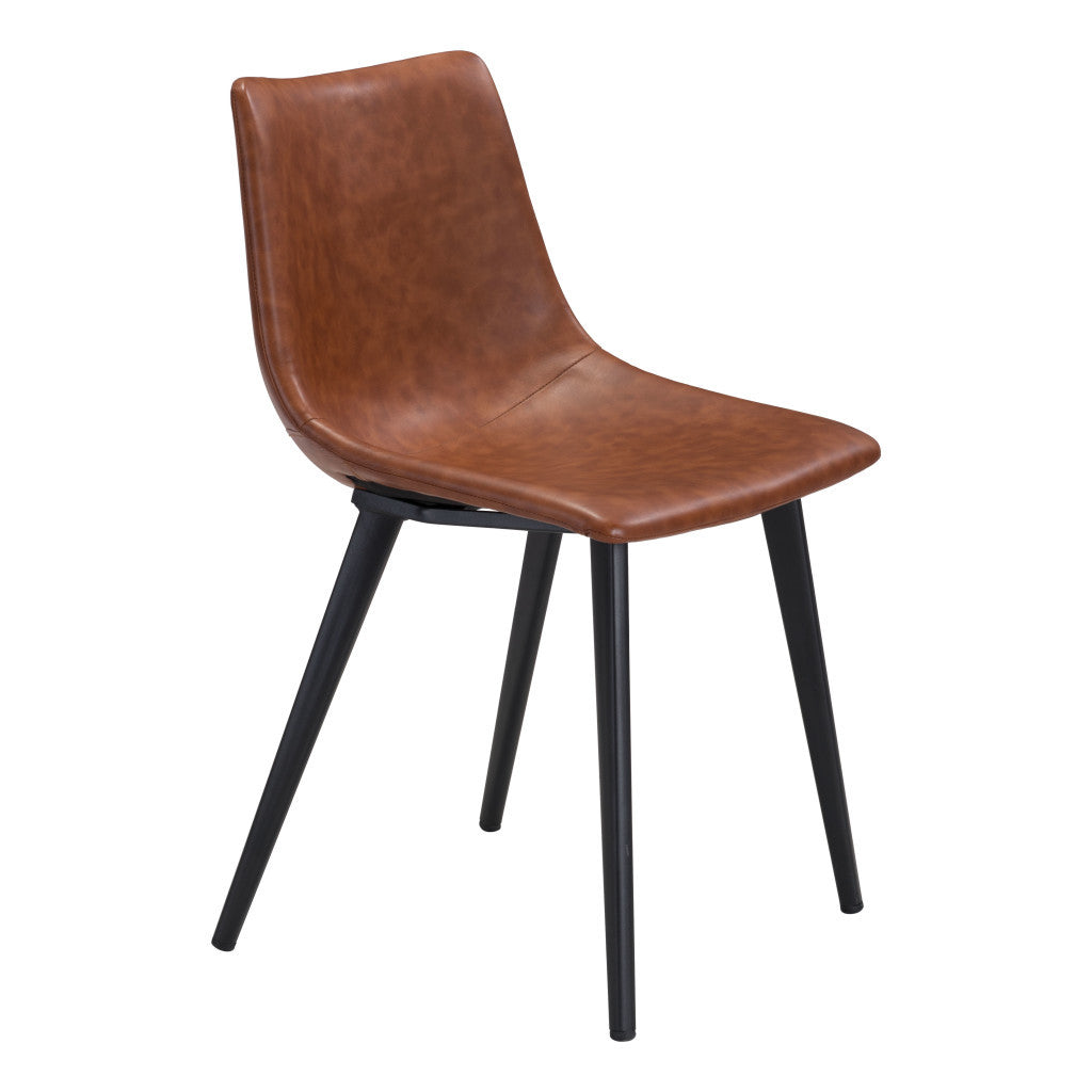 Set of Two Brown Vintage Look Faux Leather Slight Scoop Dining Chairs-Dining Chairs-DECOROLALA