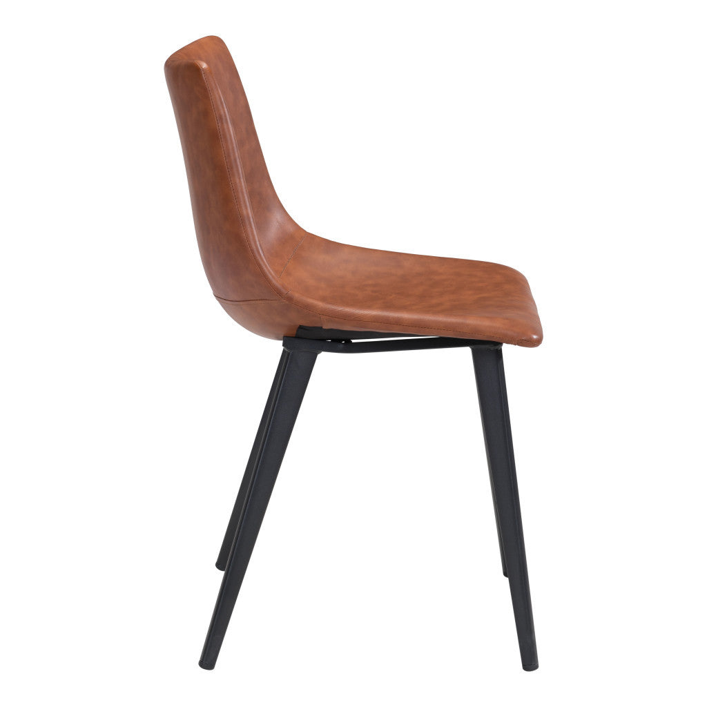 Set of Two Brown Vintage Look Faux Leather Slight Scoop Dining Chairs-Dining Chairs-DECOROLALA