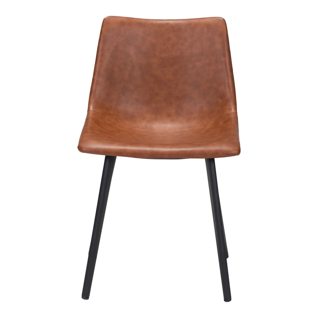 Set of Two Brown Vintage Look Faux Leather Slight Scoop Dining Chairs-Dining Chairs-DECOROLALA