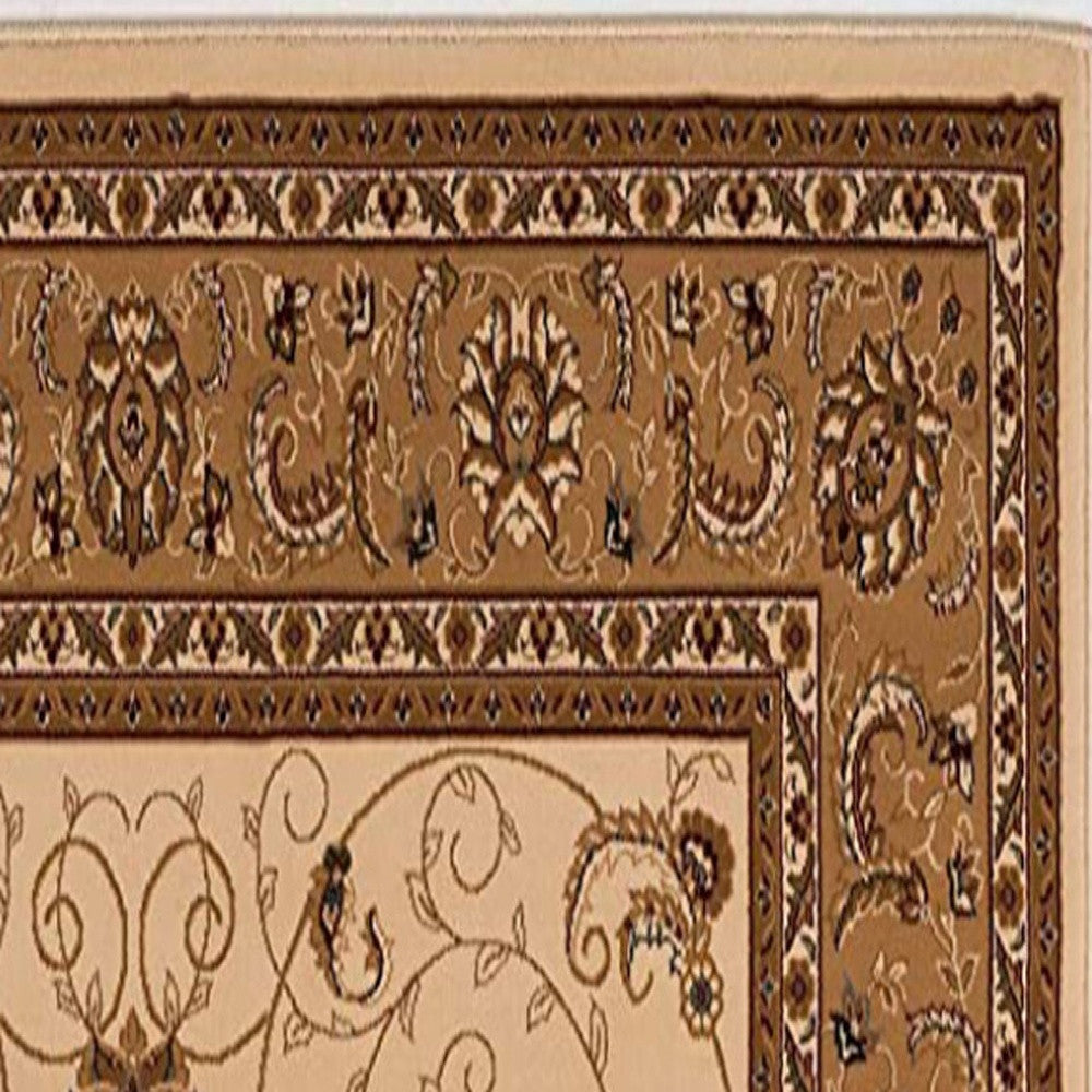 10' Beige And Ivory Oriental Runner Rug-5