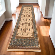 10' Blue And Ivory Oriental Runner Rug-0