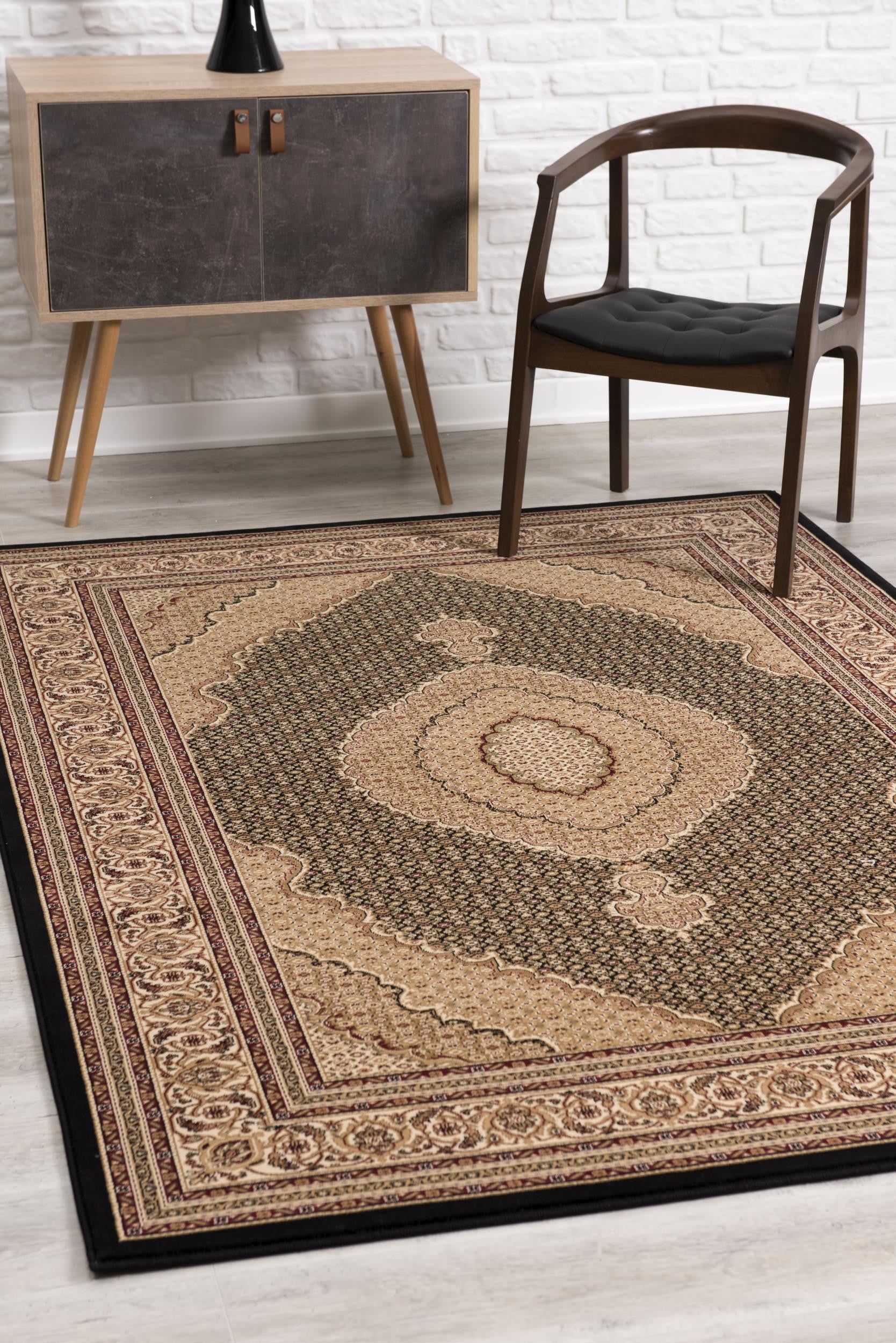 10' Beige And Black Medallion Runner Rug-7