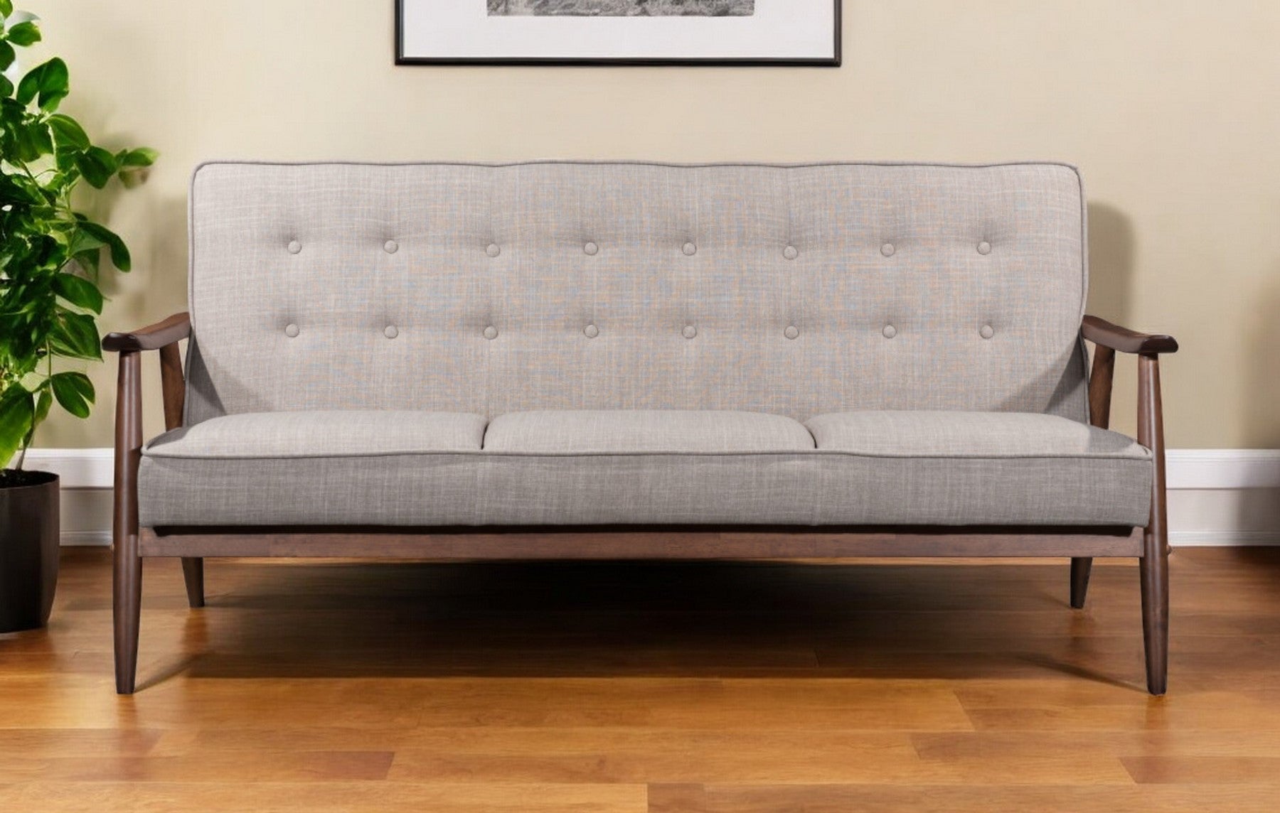 69" Beige Polyester Sofa With Brown Legs-1