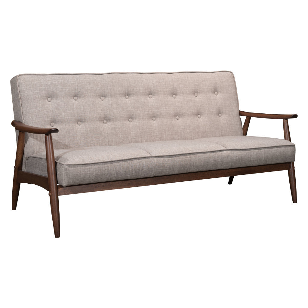 69" Beige Polyester Sofa With Brown Legs-0