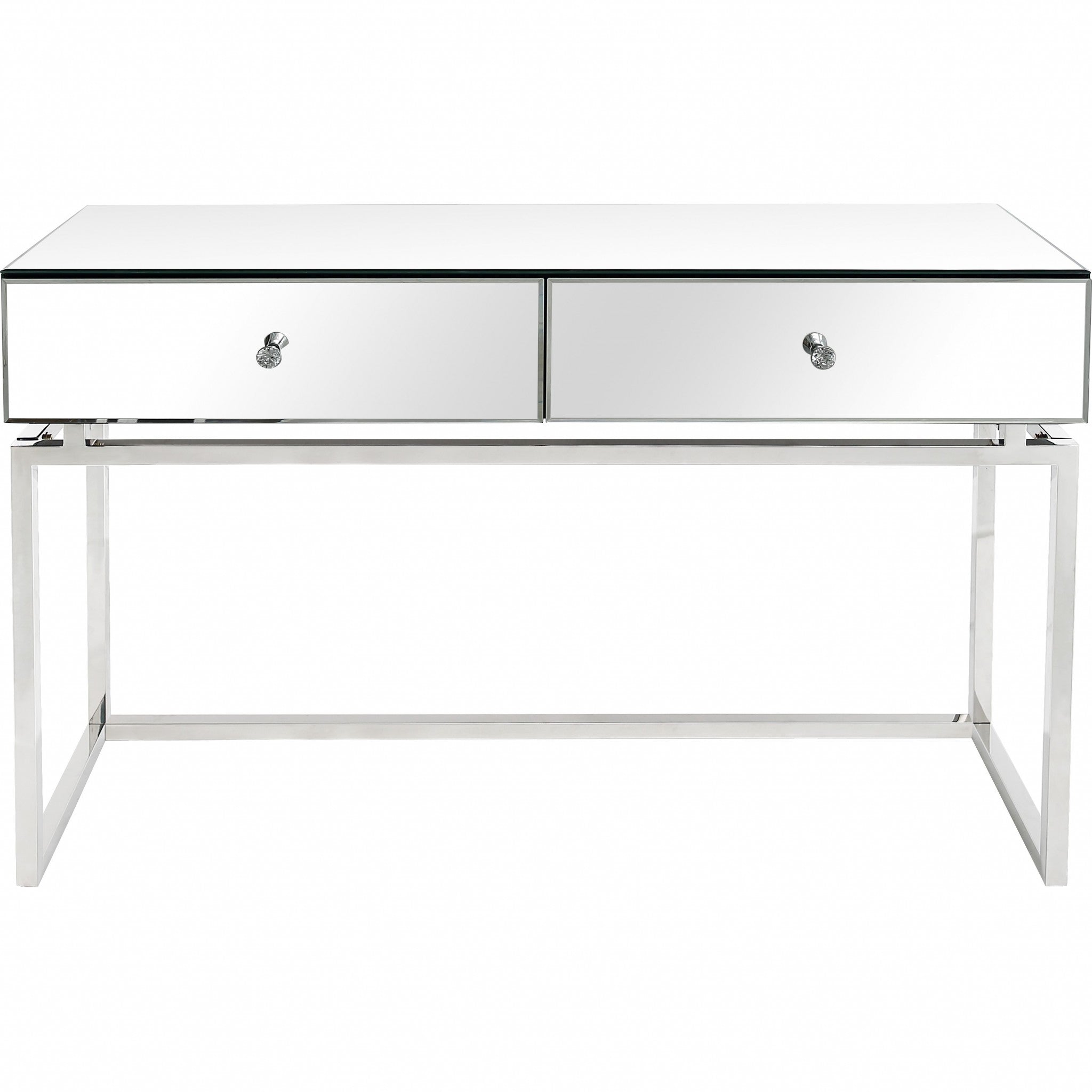 47" Silver Mirrored Glass Frame Console Table And Drawers-Console Tables-DECOROLALA