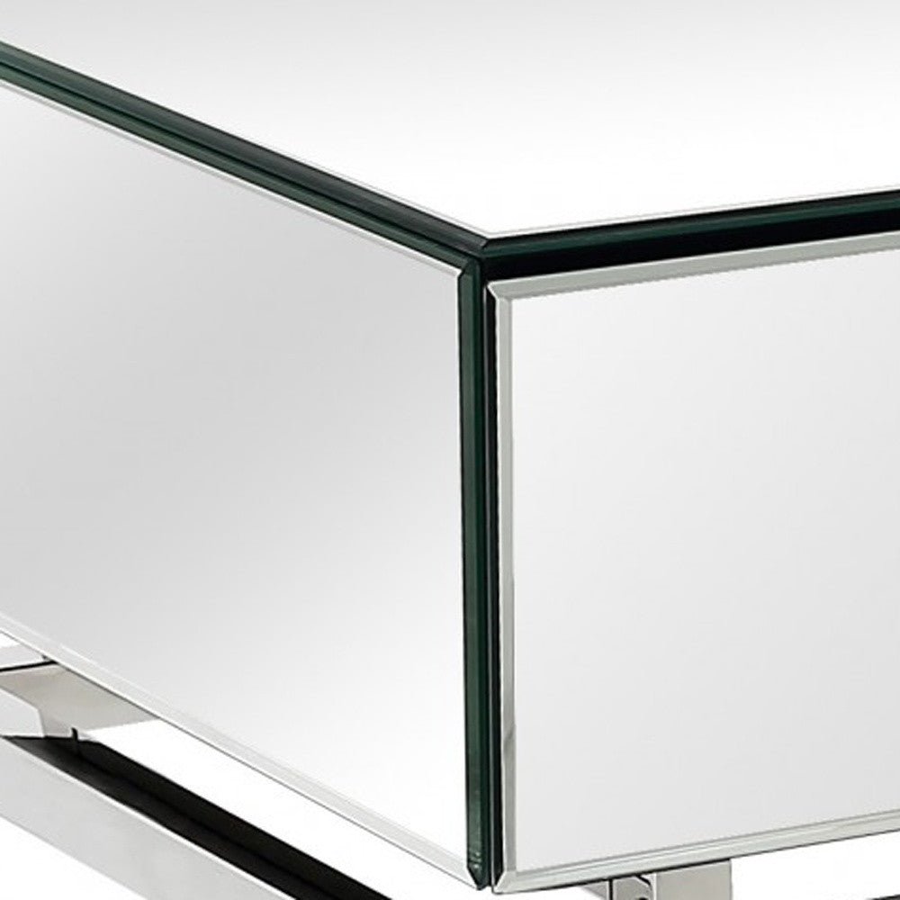 47" Silver Mirrored Glass Frame Console Table And Drawers-Console Tables-DECOROLALA
