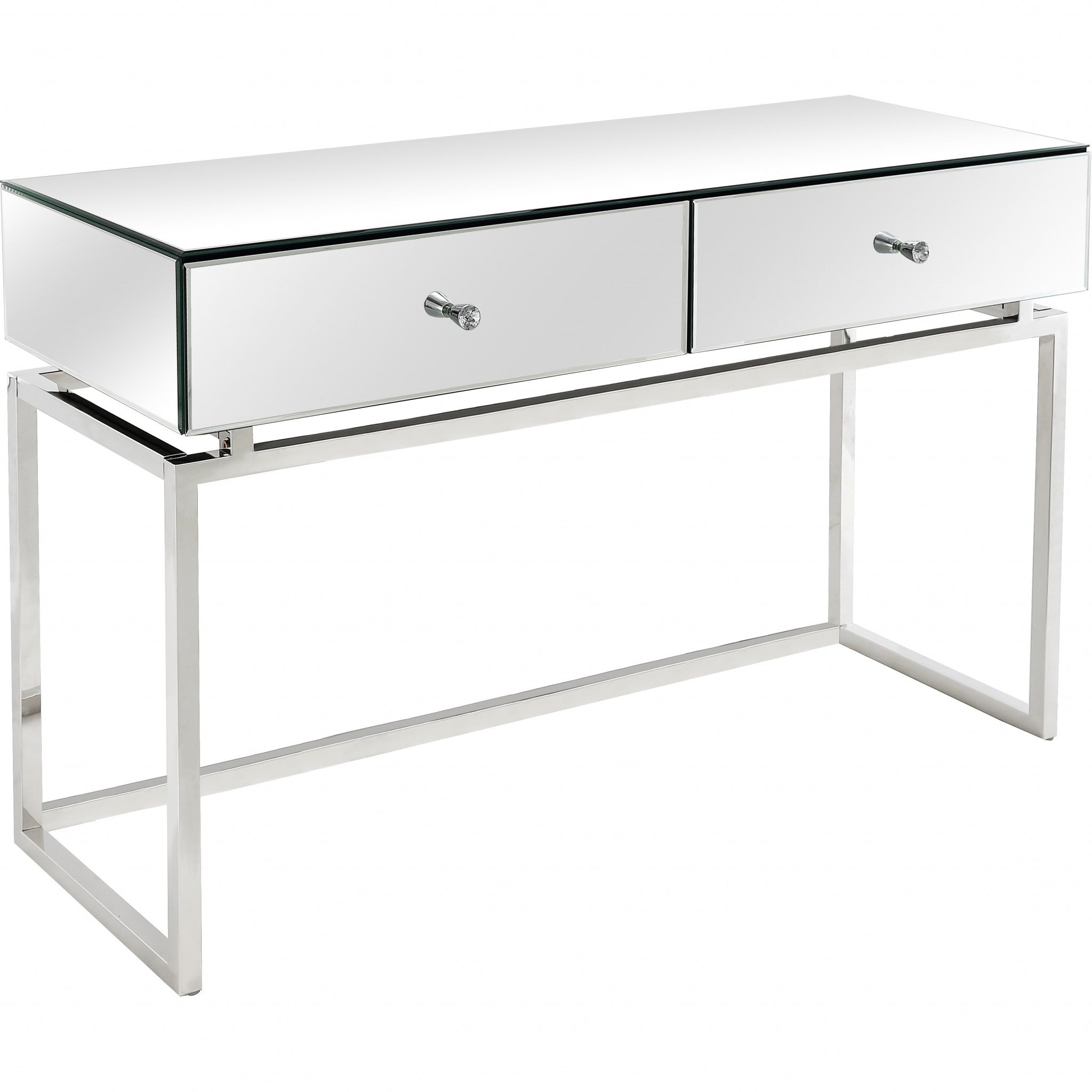 47" Silver Mirrored Glass Frame Console Table And Drawers-Console Tables-DECOROLALA