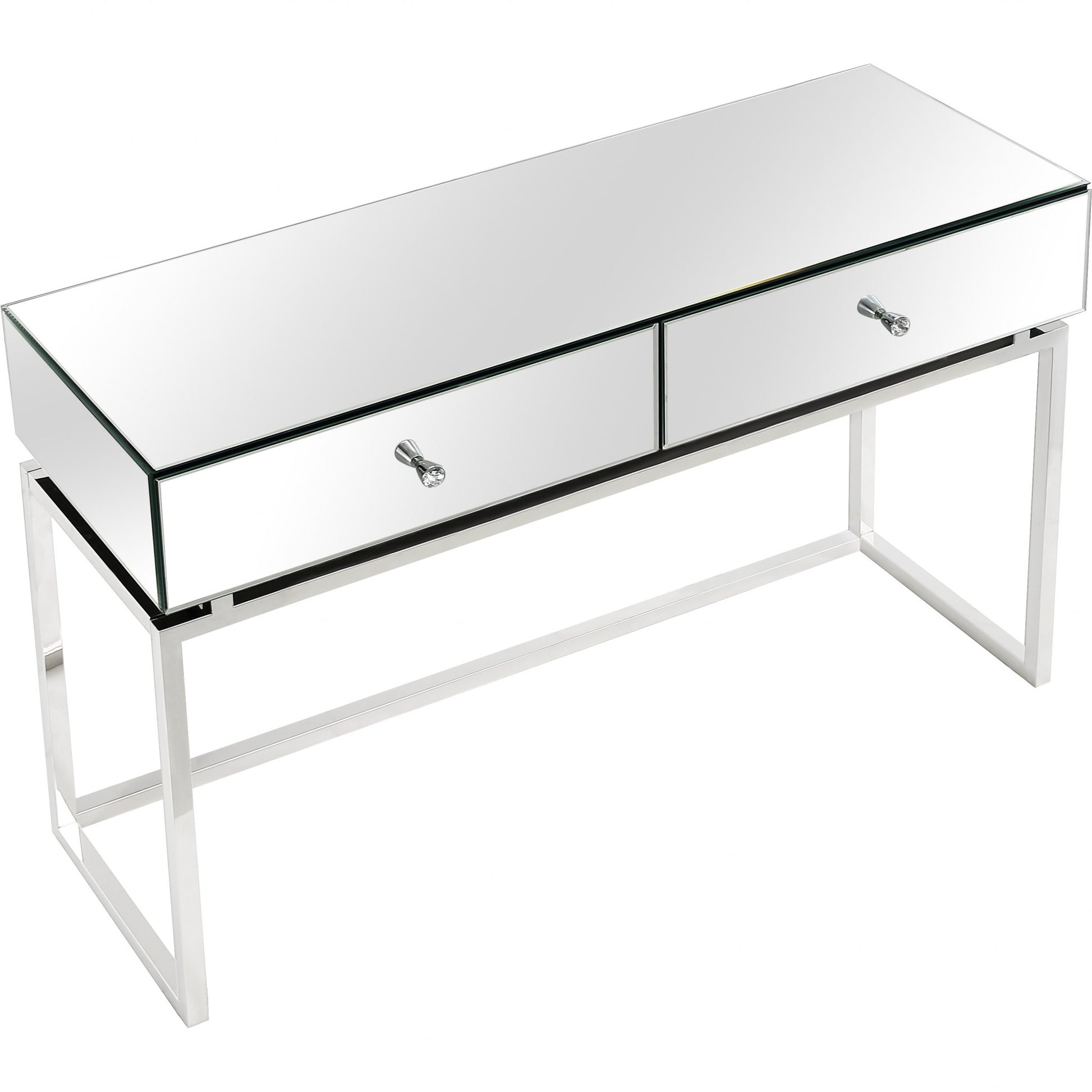 47" Silver Mirrored Glass Frame Console Table And Drawers-Console Tables-DECOROLALA