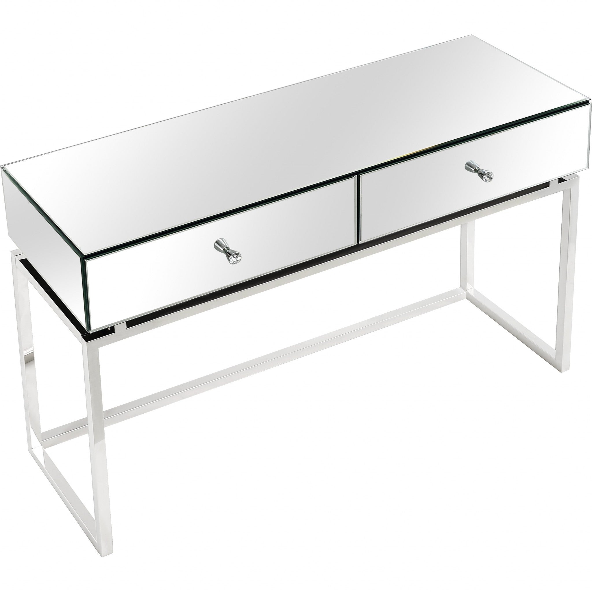 47" Silver Mirrored Glass Frame Console Table And Drawers-Console Tables-DECOROLALA