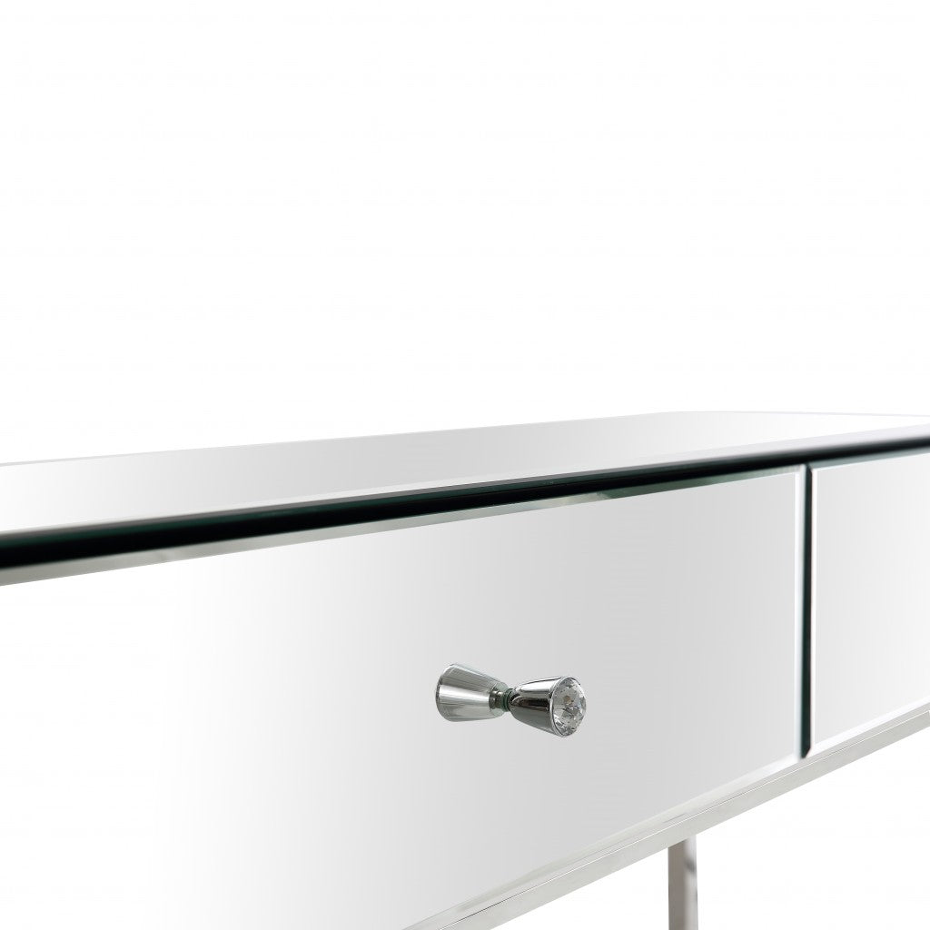 47" Silver Mirrored Glass Frame Console Table And Drawers-Console Tables-DECOROLALA
