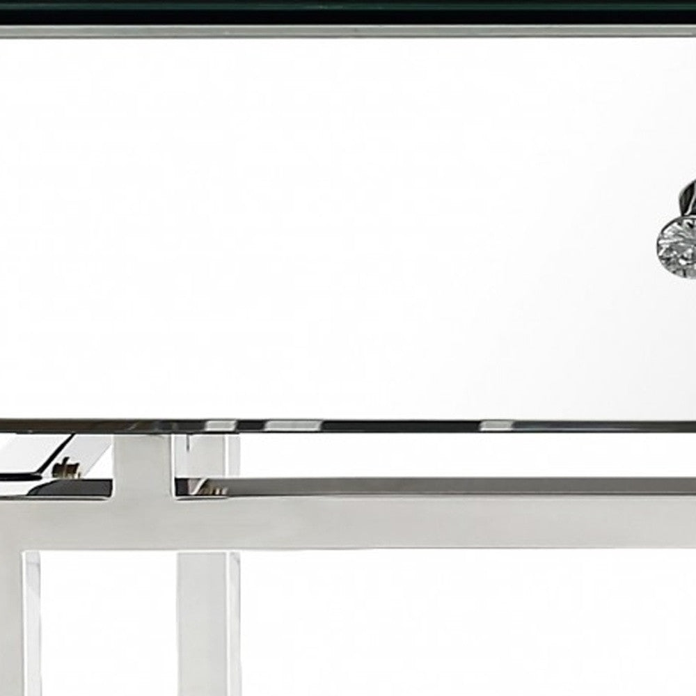 47" Silver Mirrored Glass Frame Console Table And Drawers-Console Tables-DECOROLALA