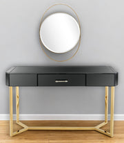 47" Black and Gold Mirrored Glass Frame Console Table And Drawers-Console Tables-DECOROLALA