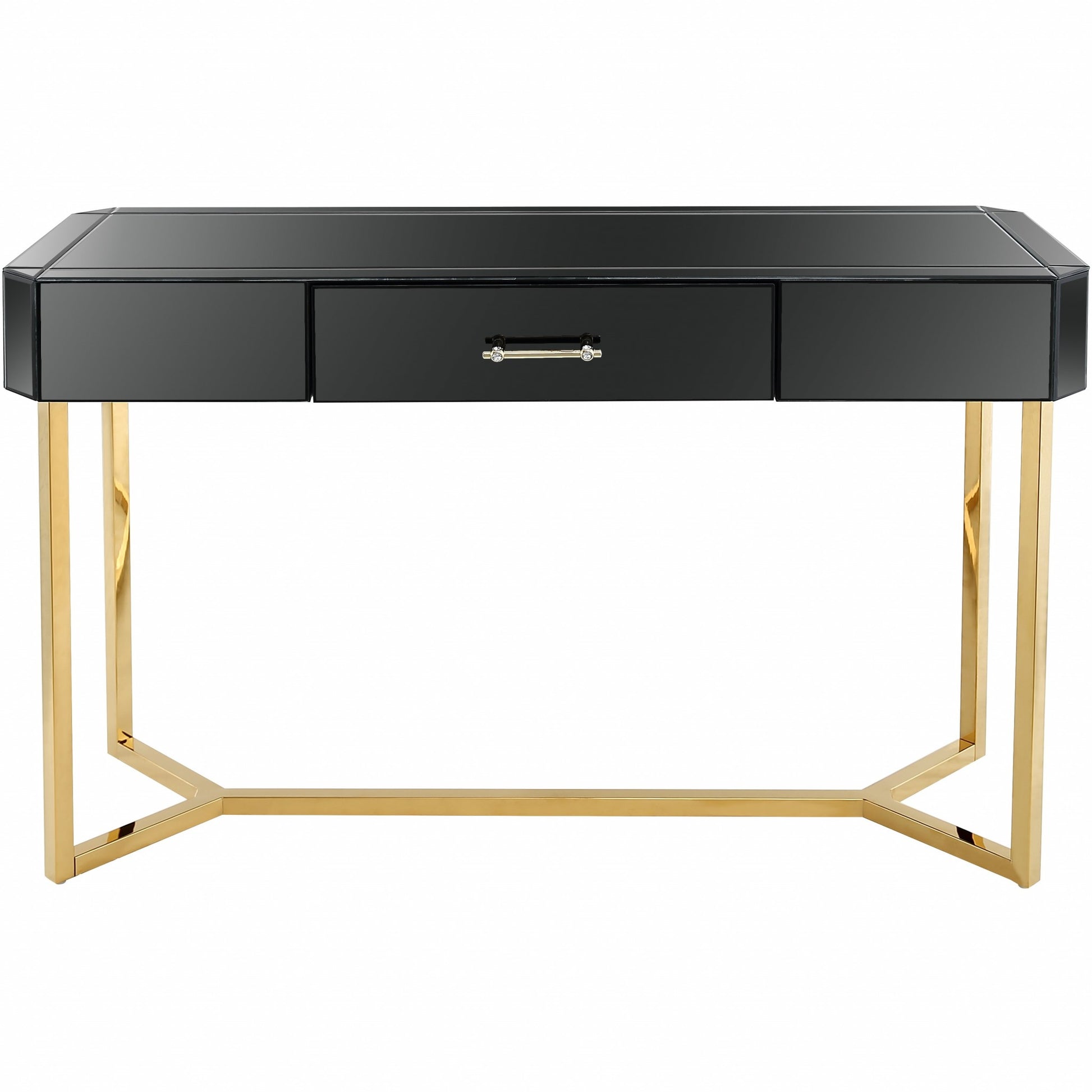 47" Black and Gold Mirrored Glass Frame Console Table And Drawers-Console Tables-DECOROLALA