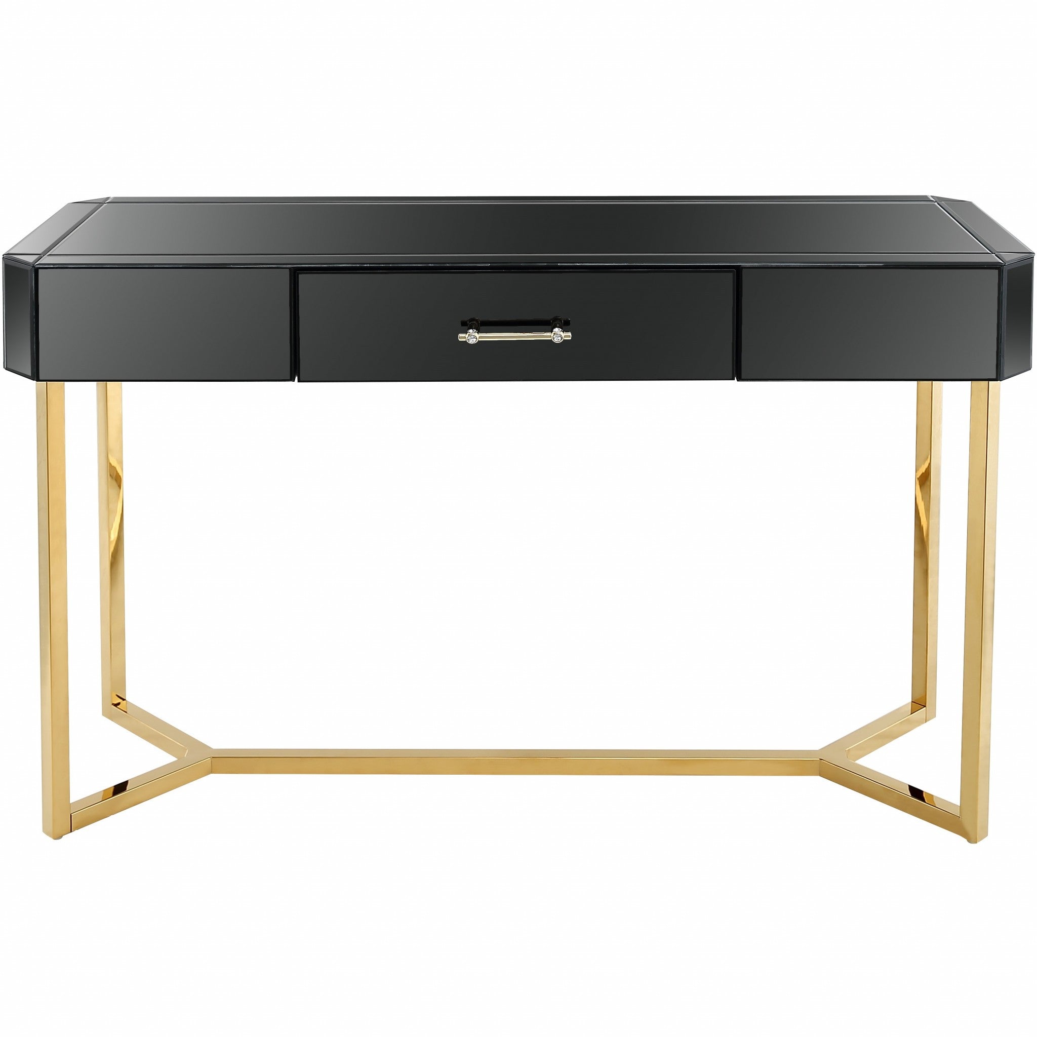 47" Black and Gold Mirrored Glass Frame Console Table And Drawers-Console Tables-DECOROLALA