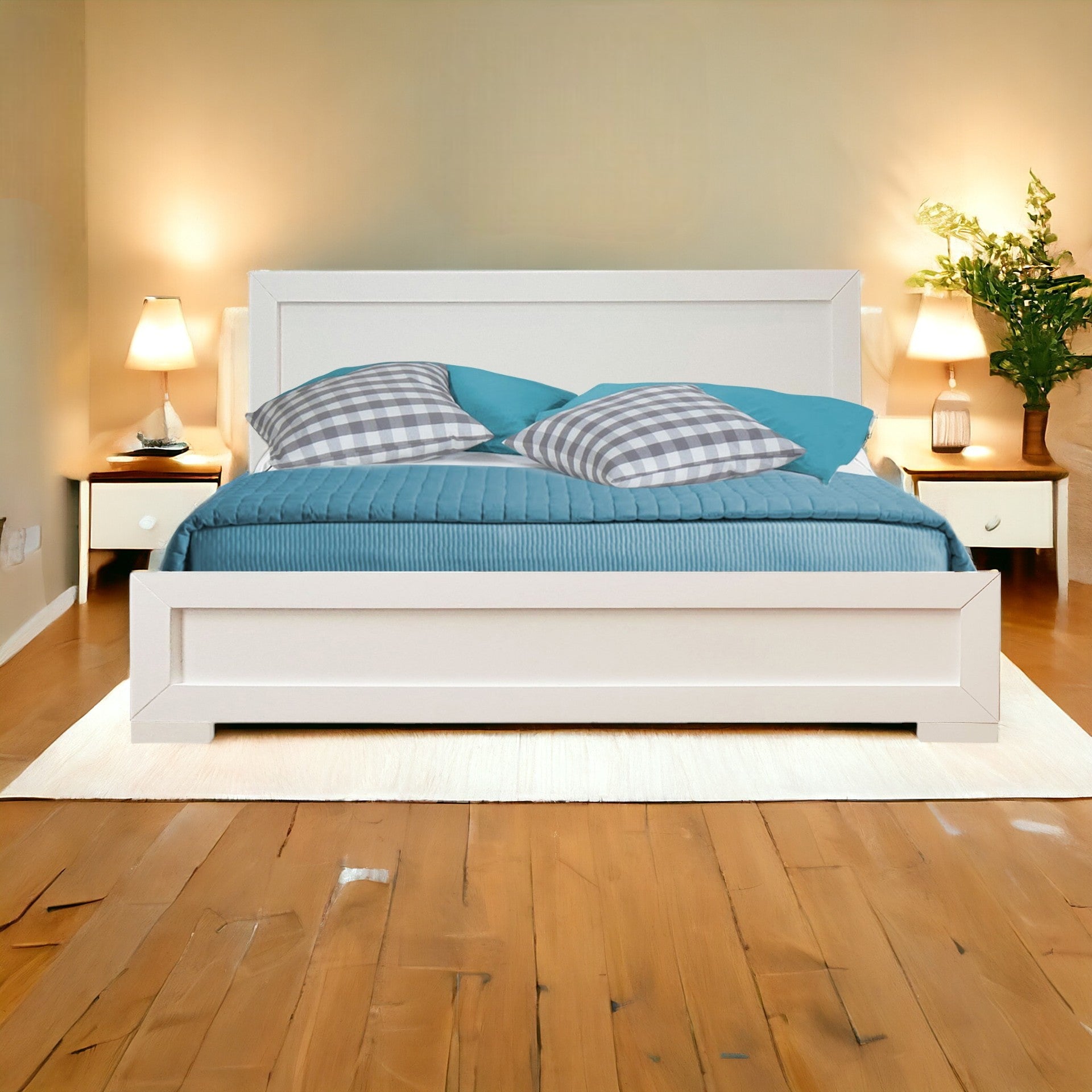 White Solid and Manufactured Wood Full Bed Frame-1