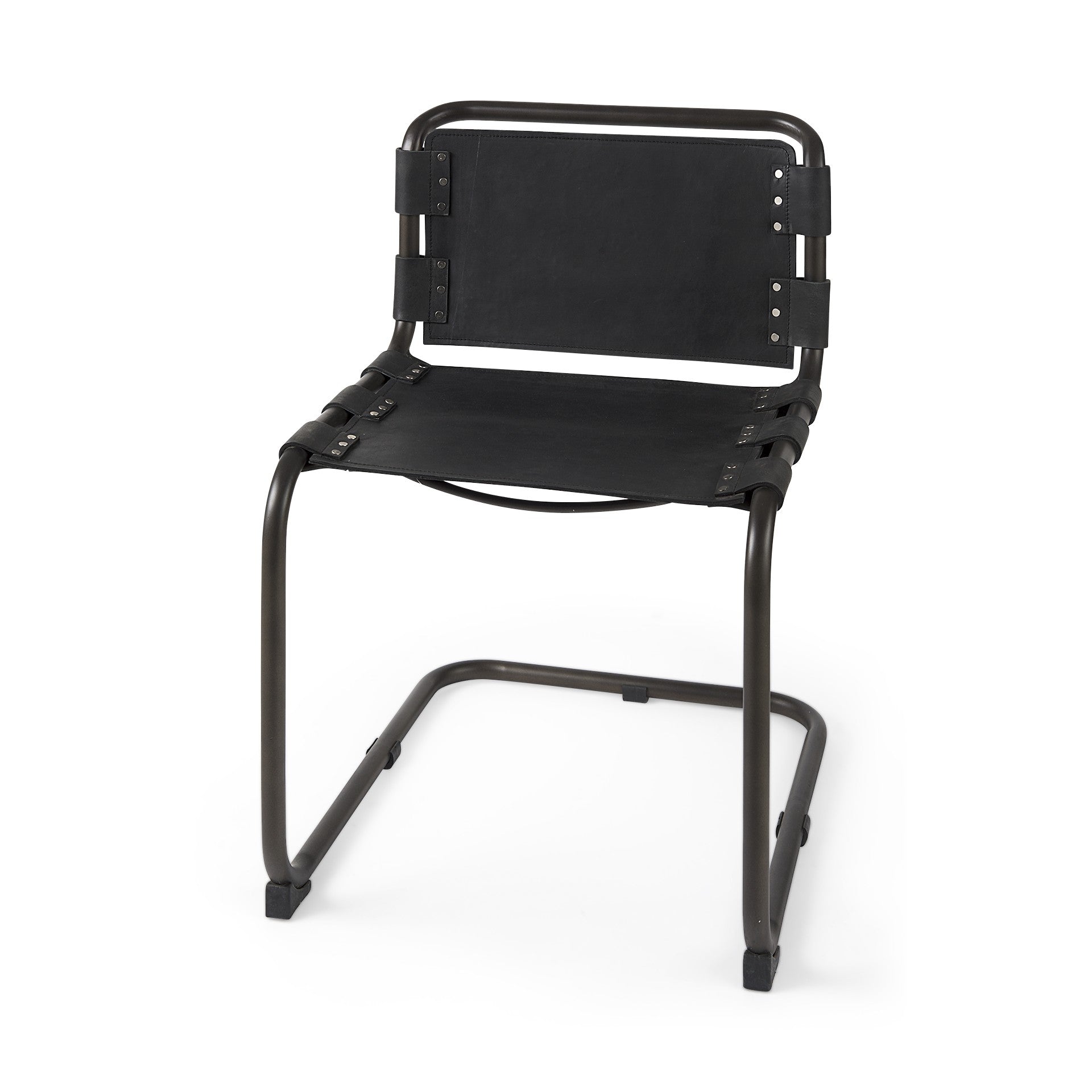 Black Leather Metal Open Back Dining Side Chair-Dining Chairs-DECOROLALA