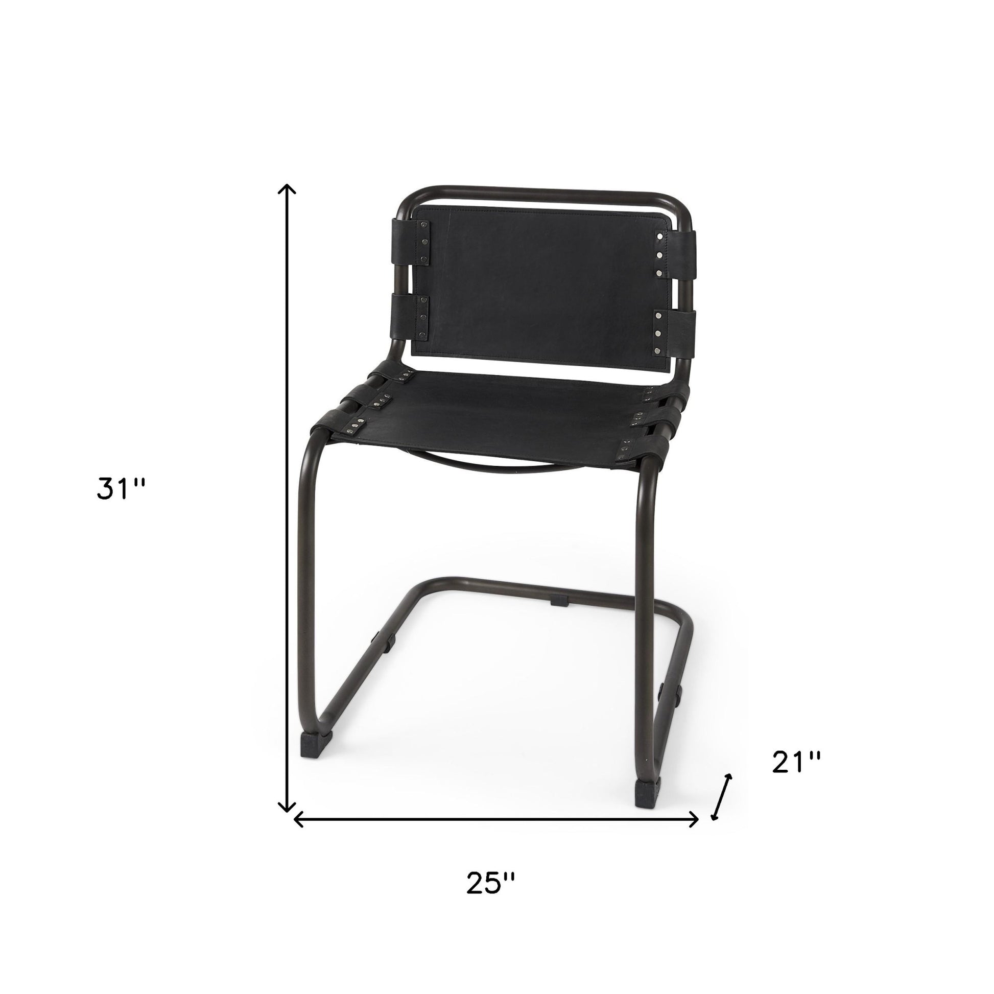 Black Leather Metal Open Back Dining Side Chair-Dining Chairs-DECOROLALA