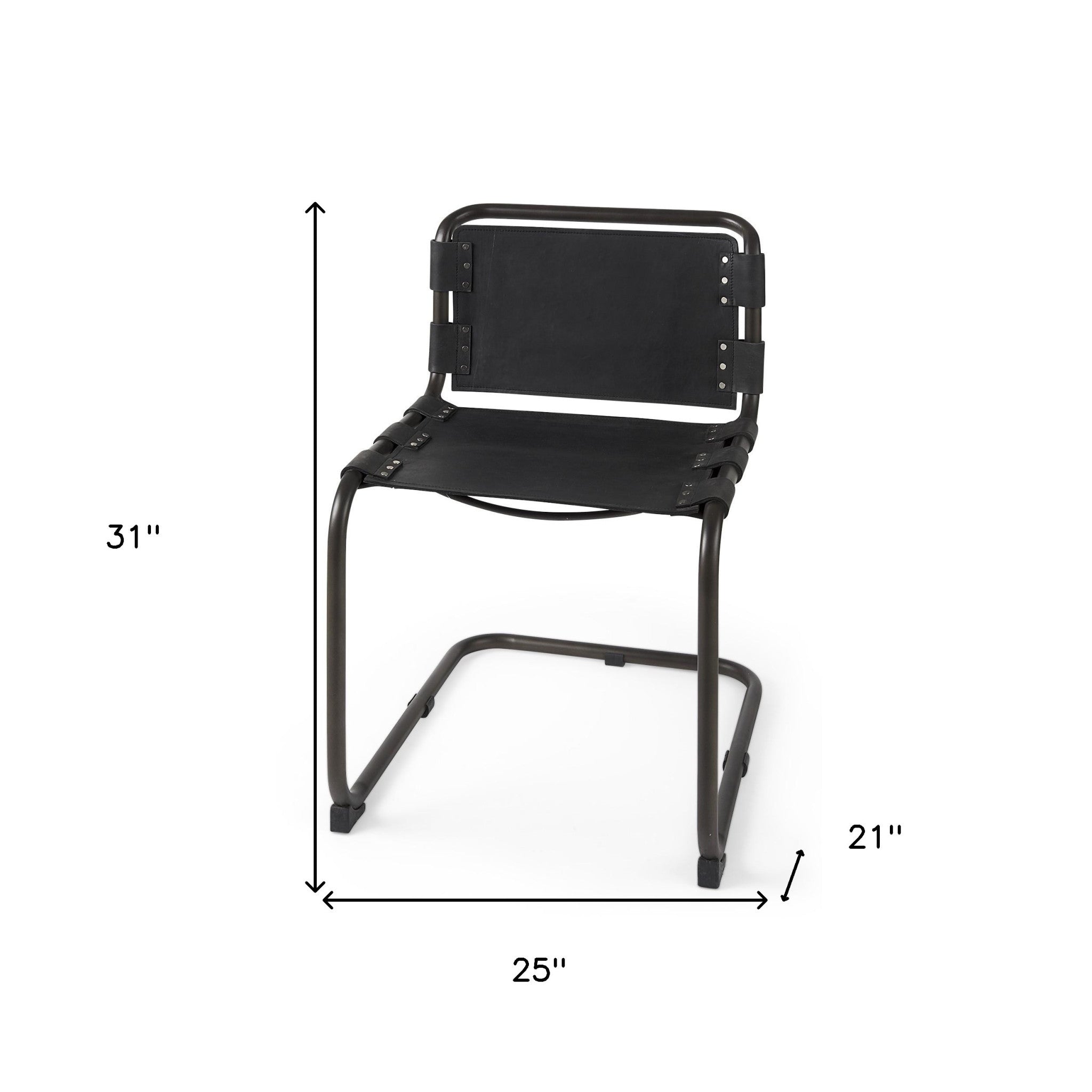 Black Leather Metal Open Back Dining Side Chair-Dining Chairs-DECOROLALA