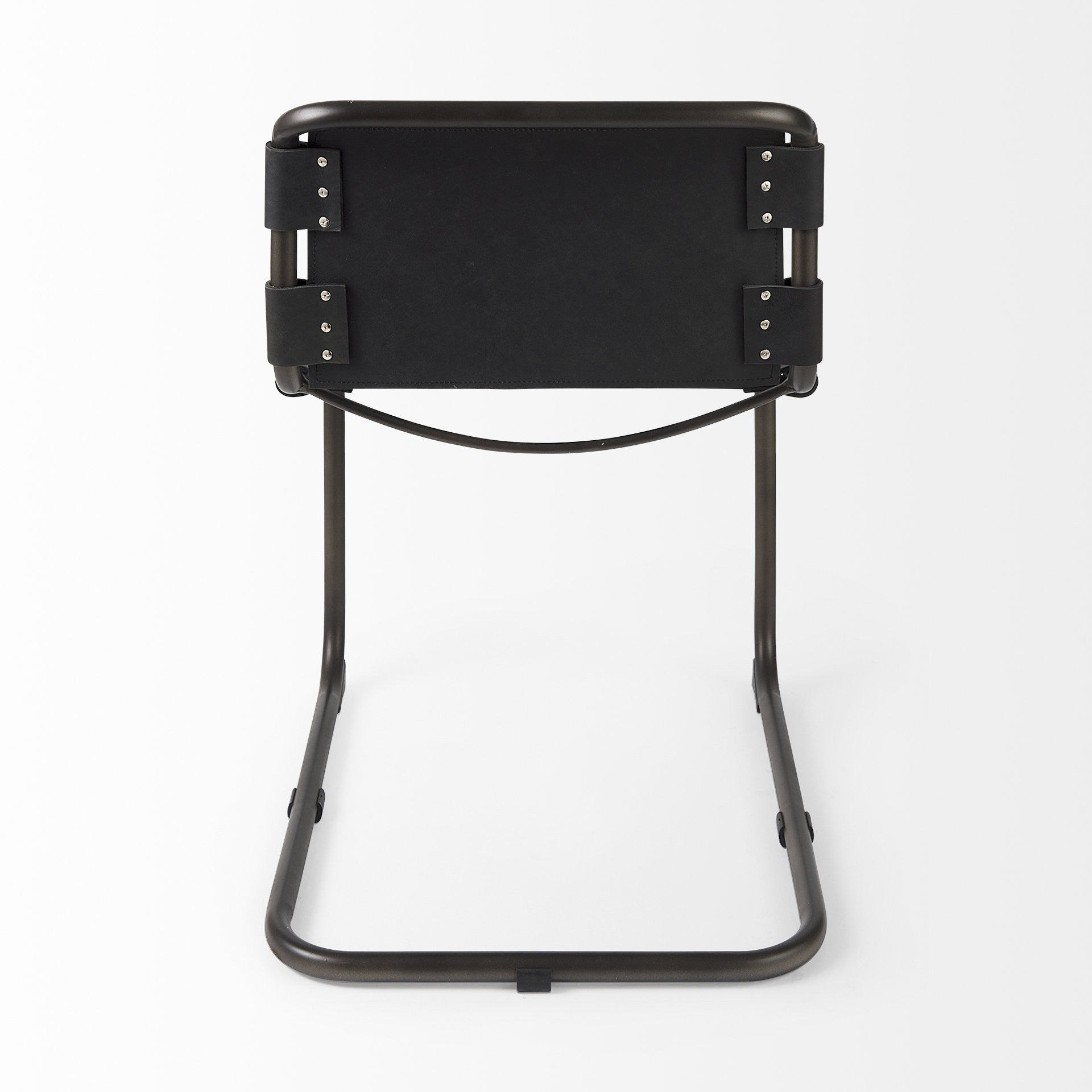 Black Leather Metal Open Back Dining Side Chair-Dining Chairs-DECOROLALA